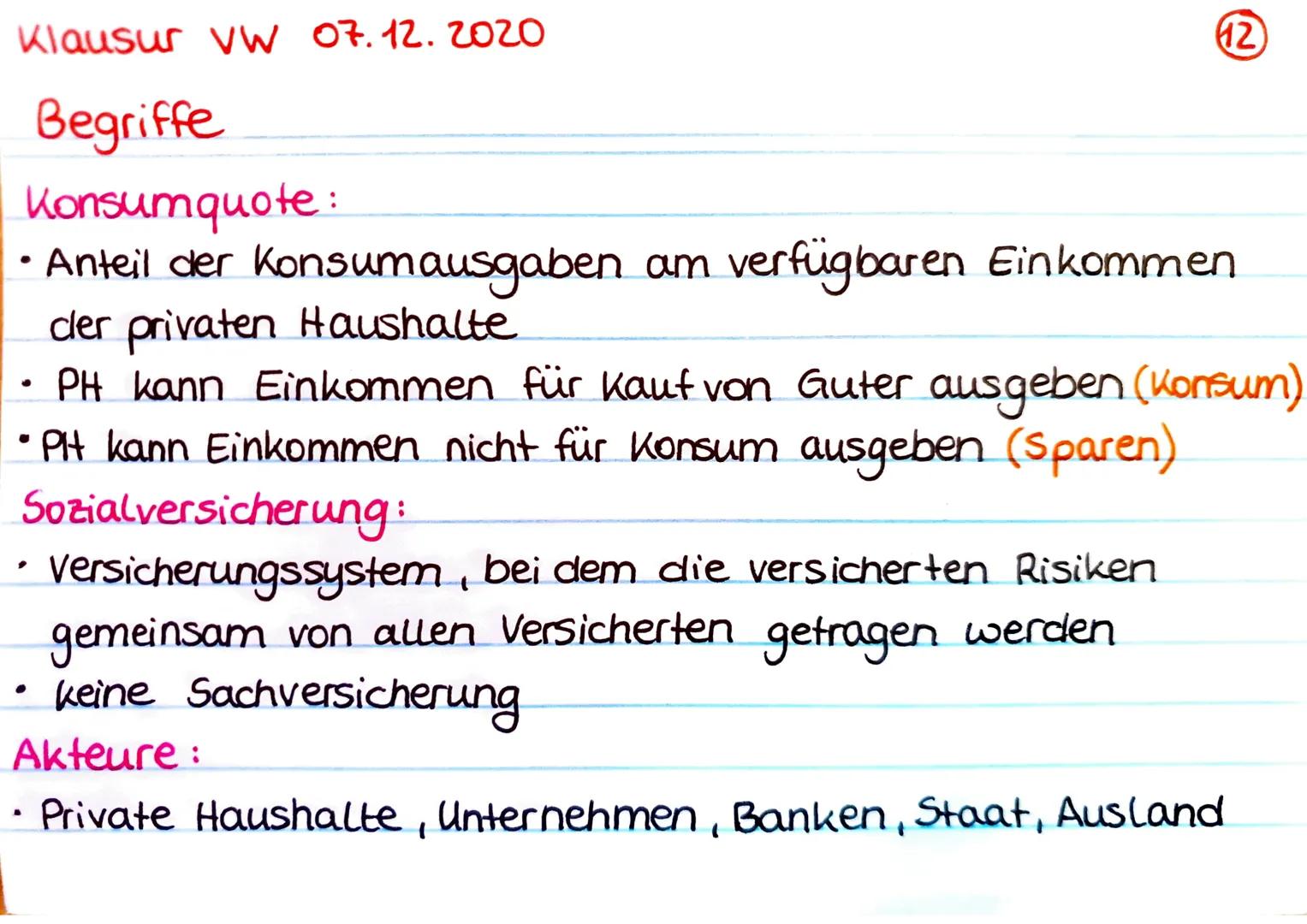 Klausur VW 07.12.2020
Einfacher Wirtschaftskreislauf
Private
Haushalte
(Sach-)güter u. Dienstleistung.
Entgelte für G.u.D.-
- Geld strom
Güt