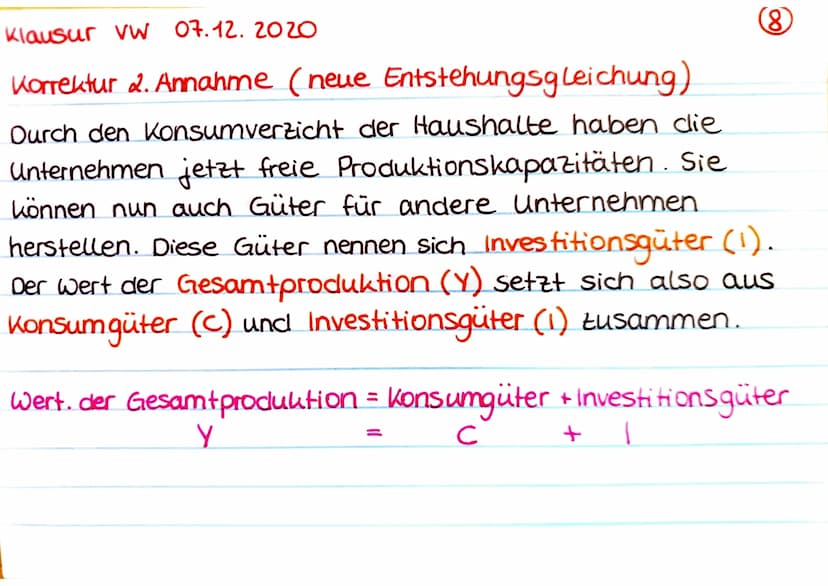 Klausur VW 07.12.2020
Einfacher Wirtschaftskreislauf
Private
Haushalte
(Sach-)güter u. Dienstleistung.
Entgelte für G.u.D.-
- Geld strom
Güt