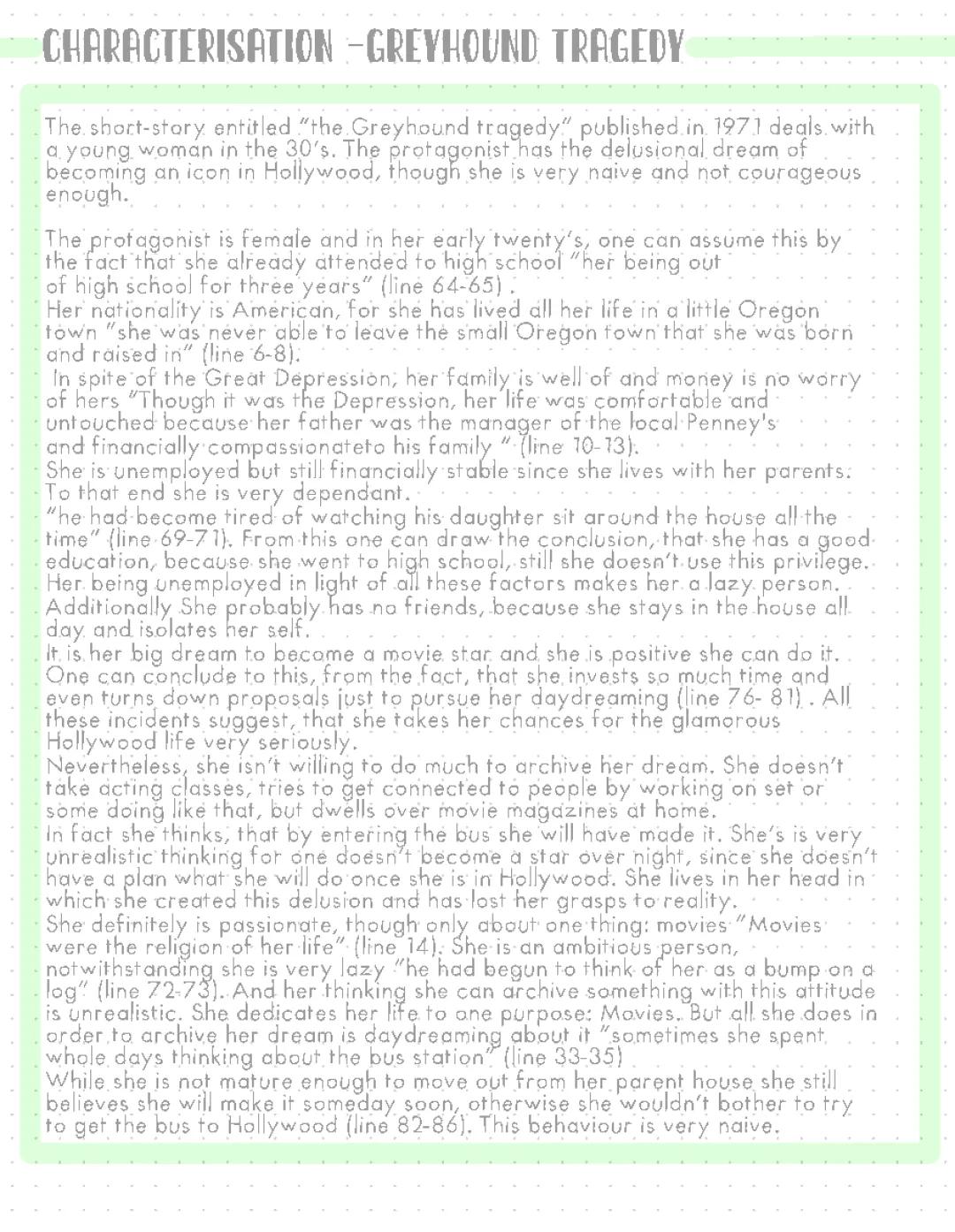 characterisation Greyhound Tragedy 