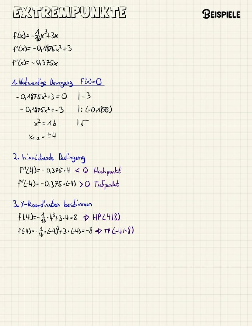 WENDEPUNKTE
Q. Bilde die ersten drei Ableitungen f(x), f'(x), f"(x) and f(x)
1. Notwendige Bedingung f'(x) = 0 -- liefert mögliche Wendestel