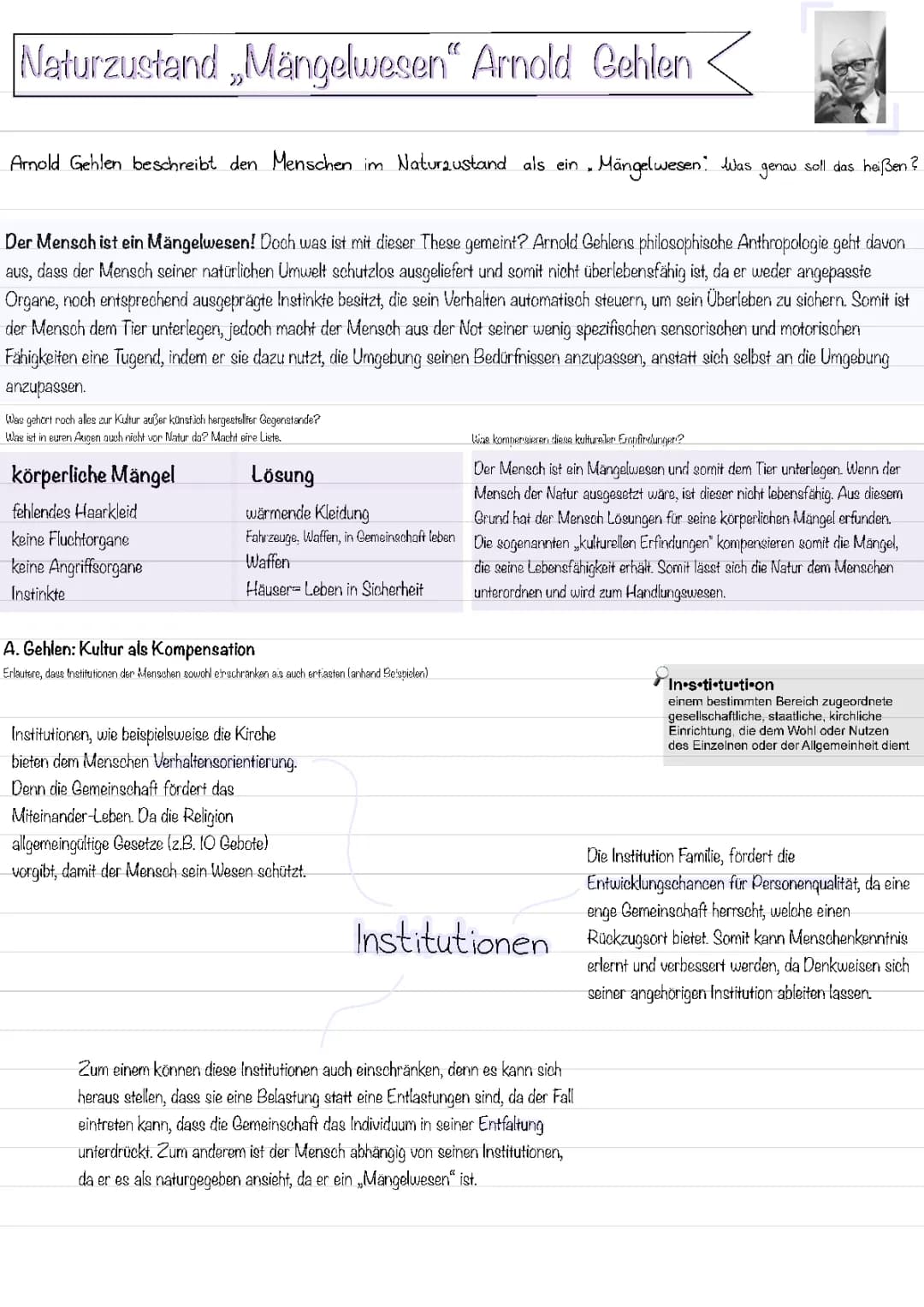 Arnold Gehlen: Der Mensch als Mängelwesen einfach erklärt - PDF und Unterricht