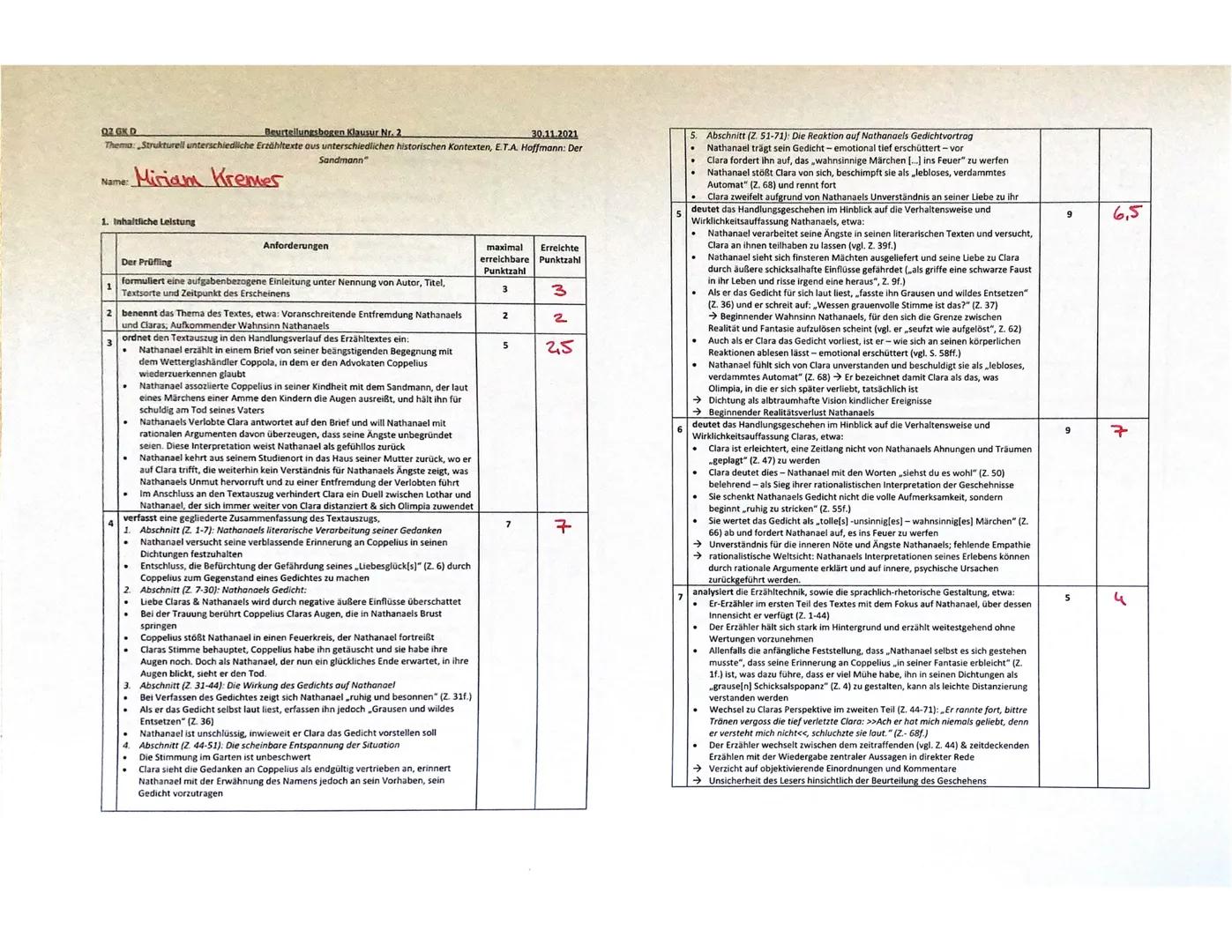 Q2 GK2 Guß
Name: Miriam Kremer
Klausur Nr. 2
Deutsch, Grundkurs
Thema: „Strukturell unterschiedliche Erzähltexte aus unterschiedlichen histo