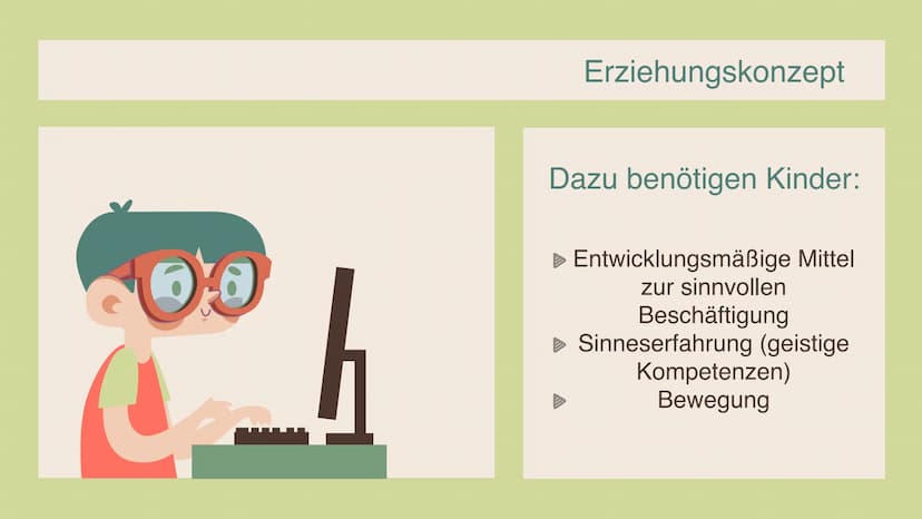 Maria
Montessori
Montessoripädagogik
GRE
EN Inhalt
01 Biografie
Wie sah Maria Montessori's Leben aus?
02 Kerngedanke
Ziele des Erziehungskon