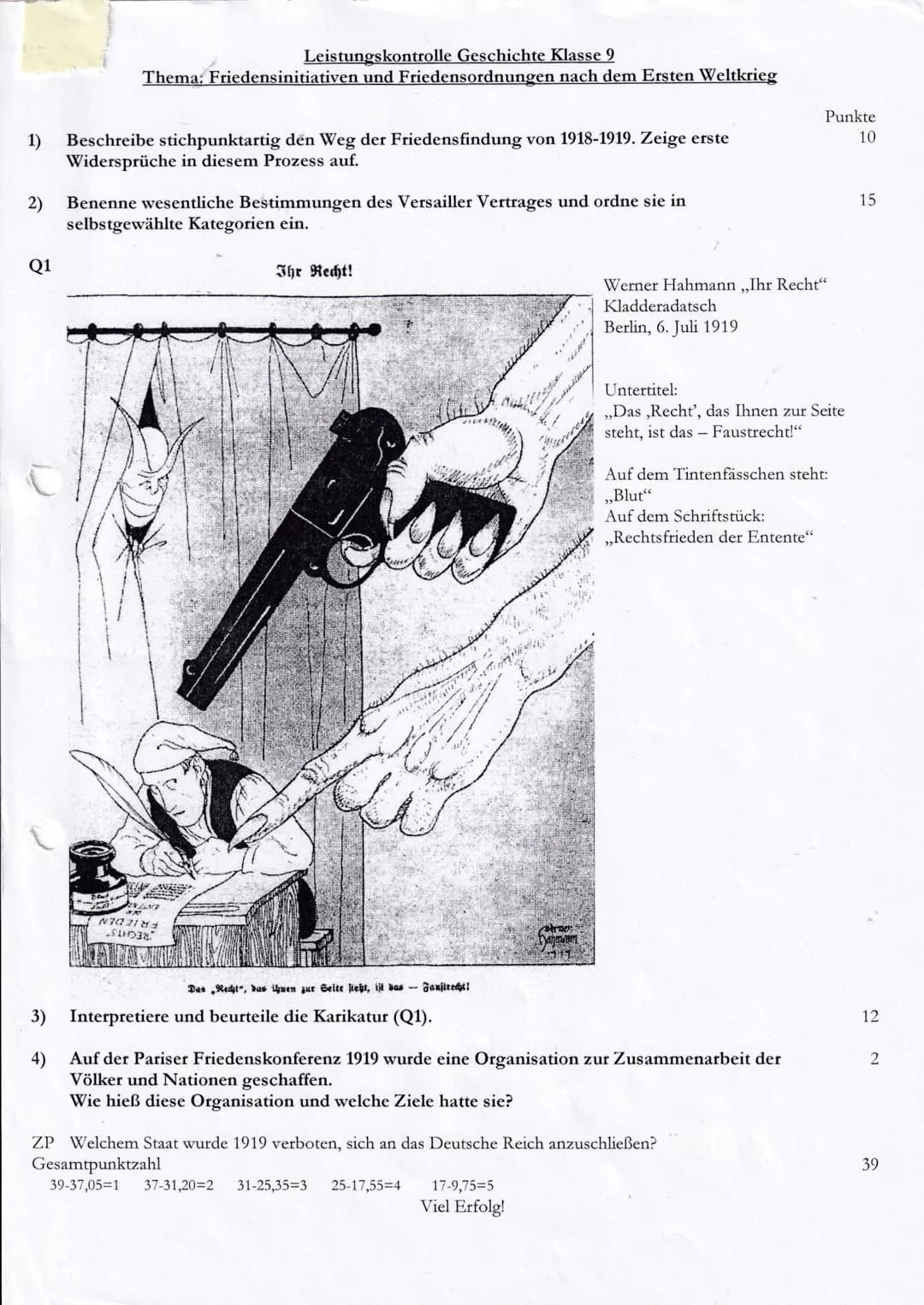 1)
2)
Q1
Leistungskontrolle Geschichte Klasse 9
Thema: Friedensinitiativen und Friedensordnungen nach dem Ersten Weltkrieg
Beschreibe stichp