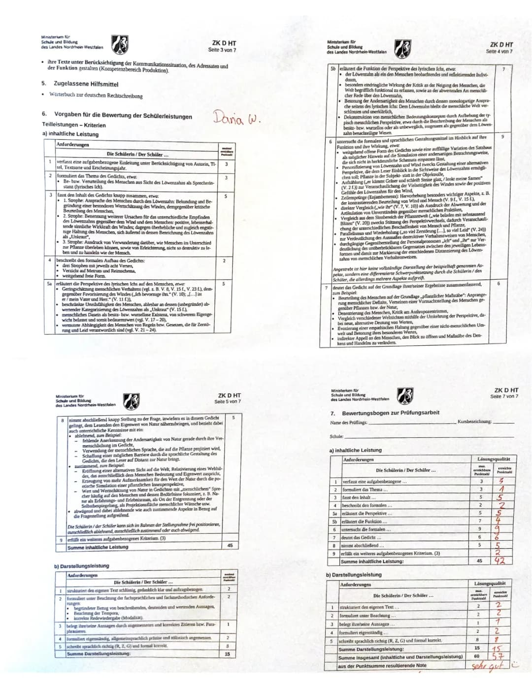 Löwenzahn Silke Scheuermann Gedichtanalyse - Aufgabentypen Deutsch NRW und Bewertung