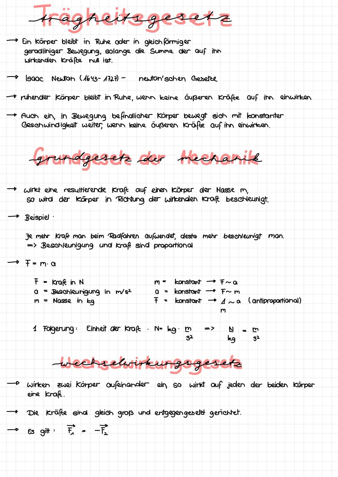 Trägheitsgesetz
Ein Körper bleibt in Ruhe oder in gleichförmiger
geradliniger Bewegung, solange die Summe der auf ihn
wirkenden Kräfte null 