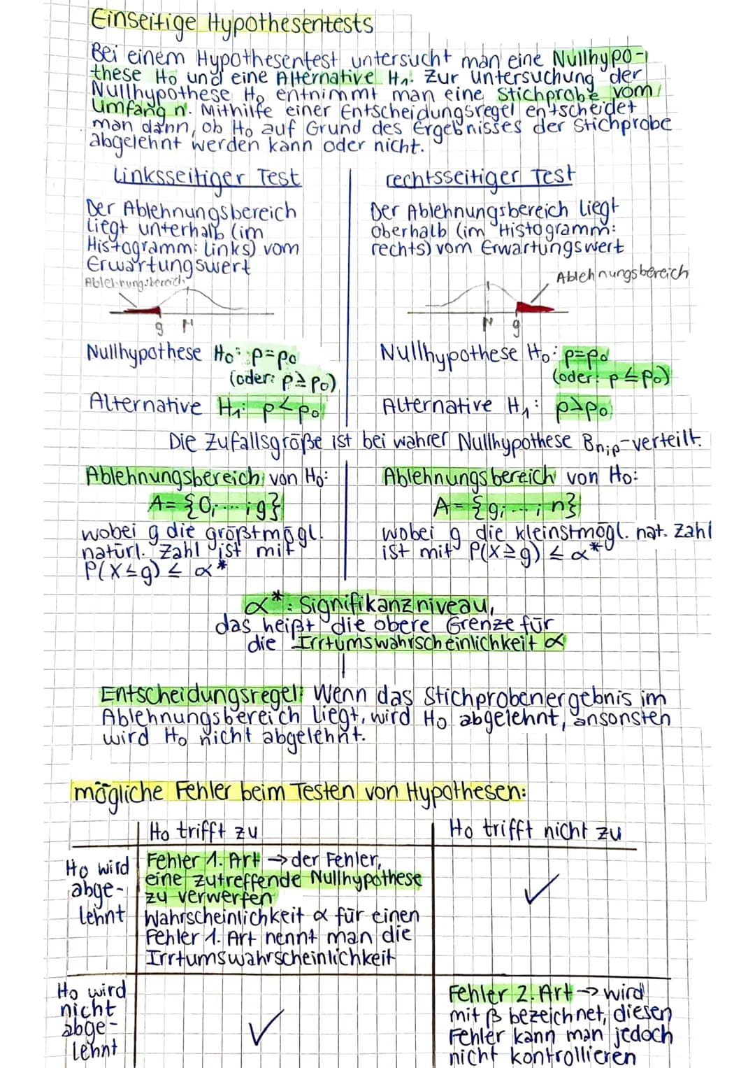 Einseitige Hypothesentests
Bei einem Hypothesentest untersucht man eine Nullhypo-
these Ho und eine Alternative In. Zur Untersuchung der
Nul