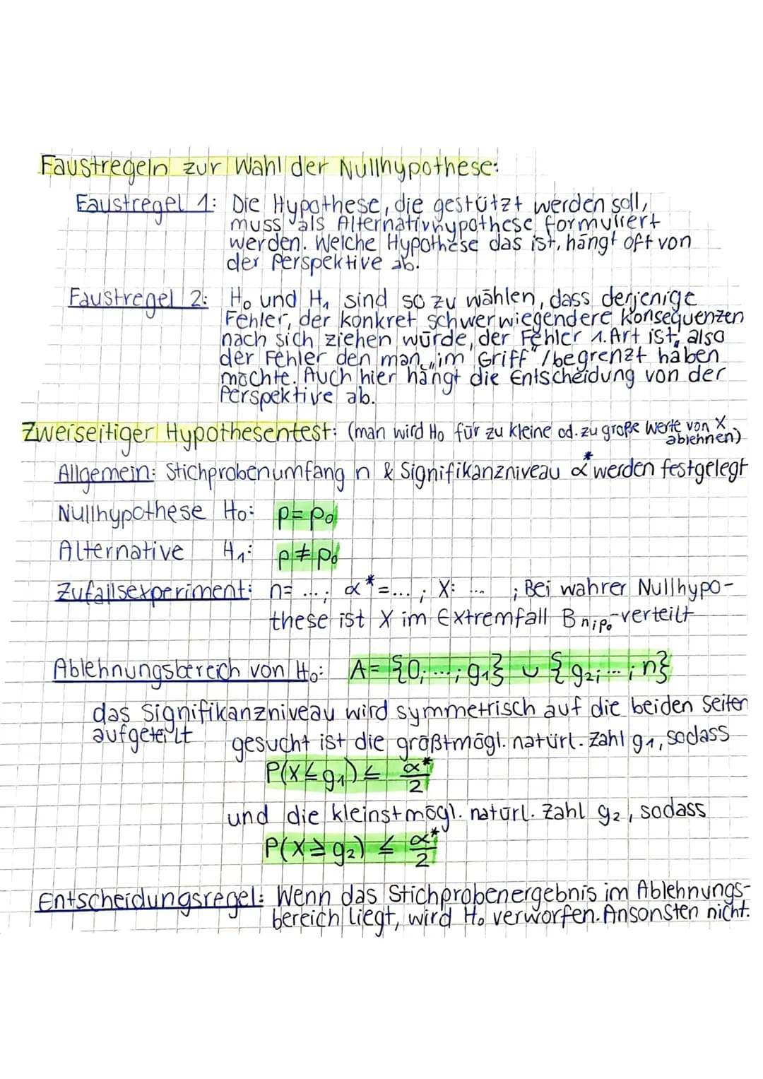 Einseitige Hypothesentests
Bei einem Hypothesentest untersucht man eine Nullhypo-
these Ho und eine Alternative In. Zur Untersuchung der
Nul