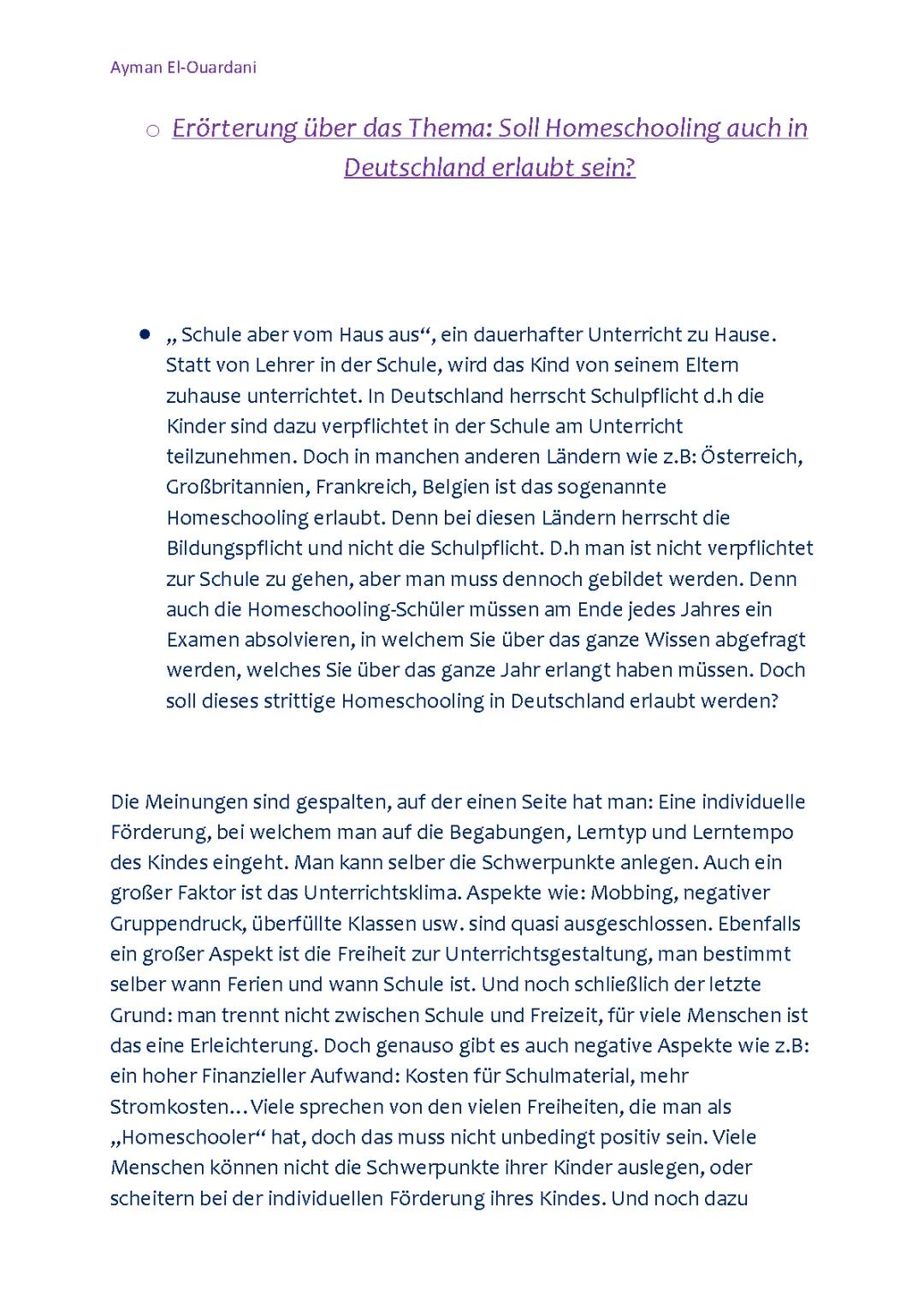 Erörterung Homeschooling