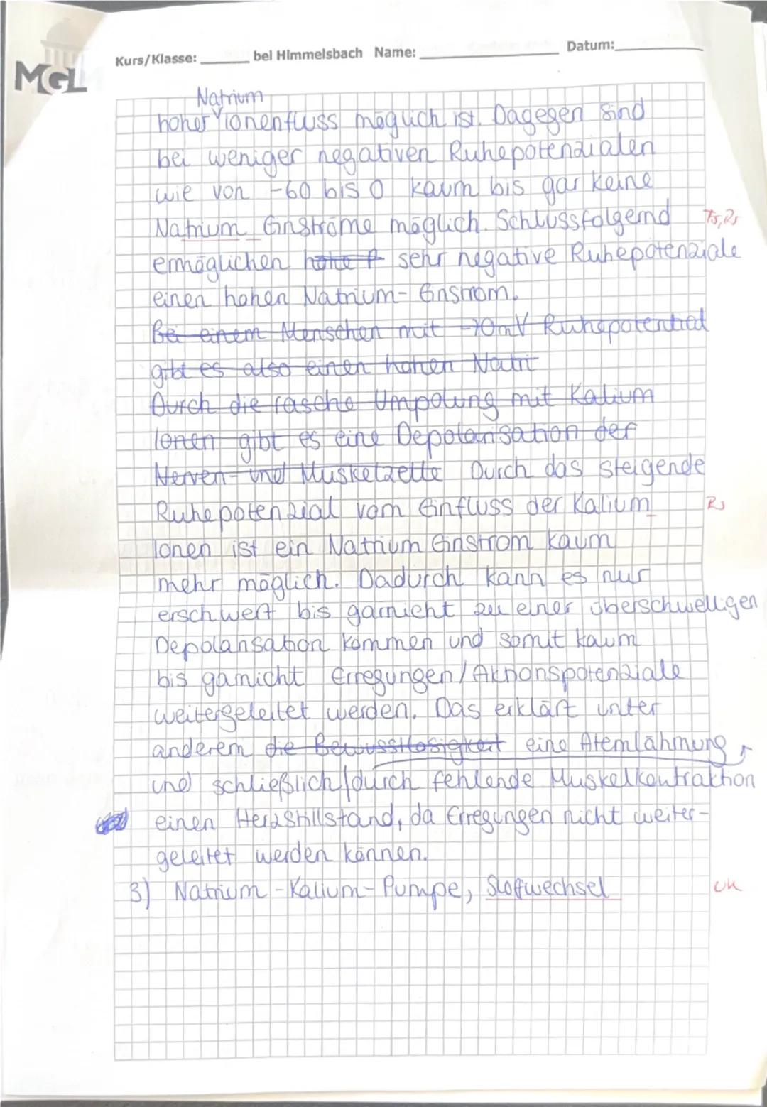 --- OCR Start ---
Leistungskurs, Neurobiologie, Himmelsbach (Hb) BE: 43/56
Name: Viven
Kurs:
NP: 12 12
Datum:
Klausur Neurobiologie
Aufgaben