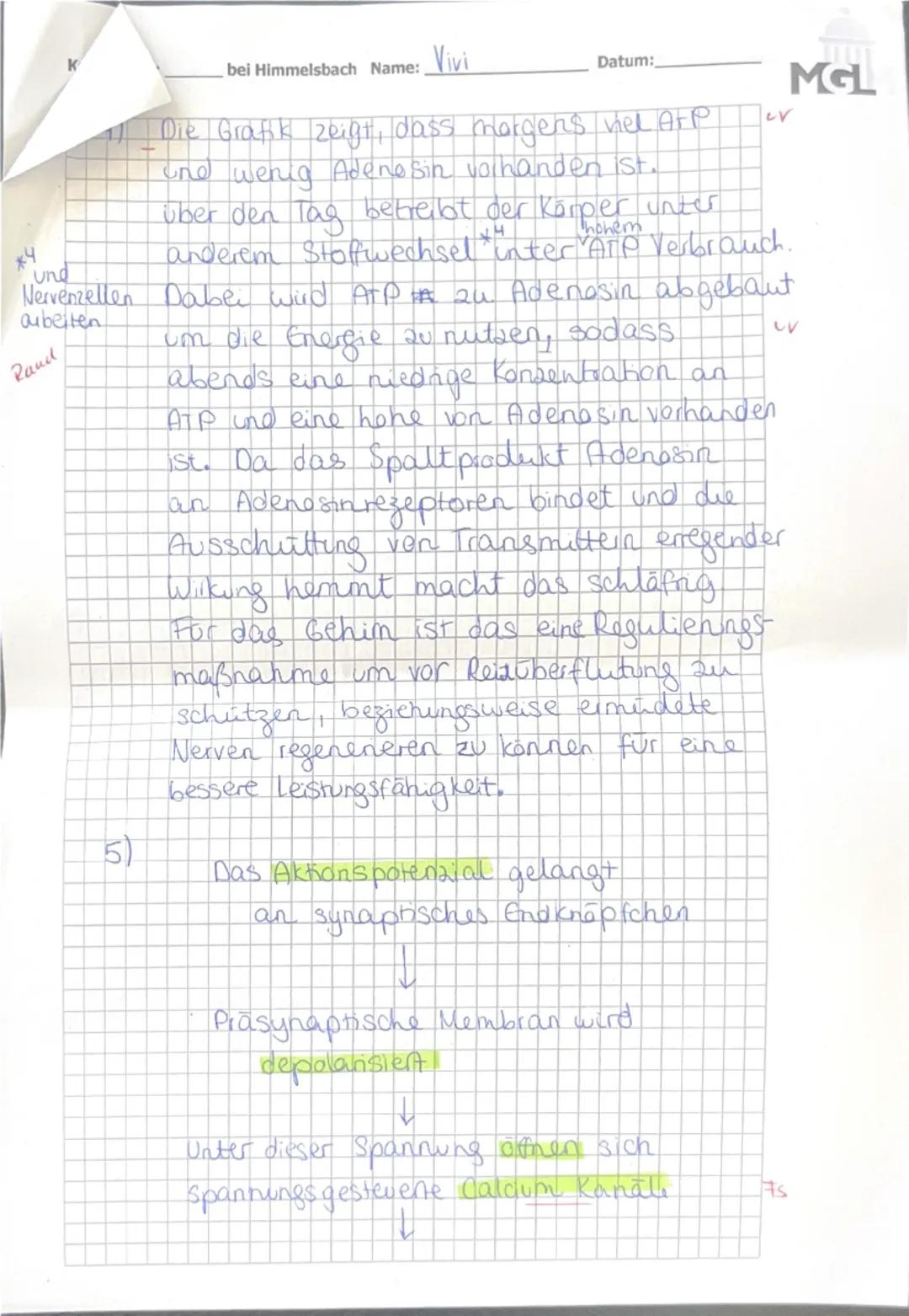 --- OCR Start ---
Leistungskurs, Neurobiologie, Himmelsbach (Hb) BE: 43/56
Name: Viven
Kurs:
NP: 12 12
Datum:
Klausur Neurobiologie
Aufgaben