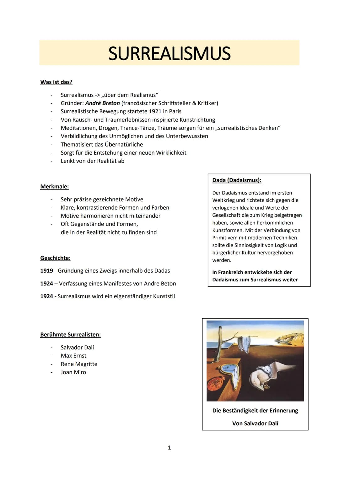 Was ist das?
Surrealismus -> ,,über dem Realismus"
Gründer: André Breton (französischer Schriftsteller & Kritiker)
Surrealistische Bewegung 