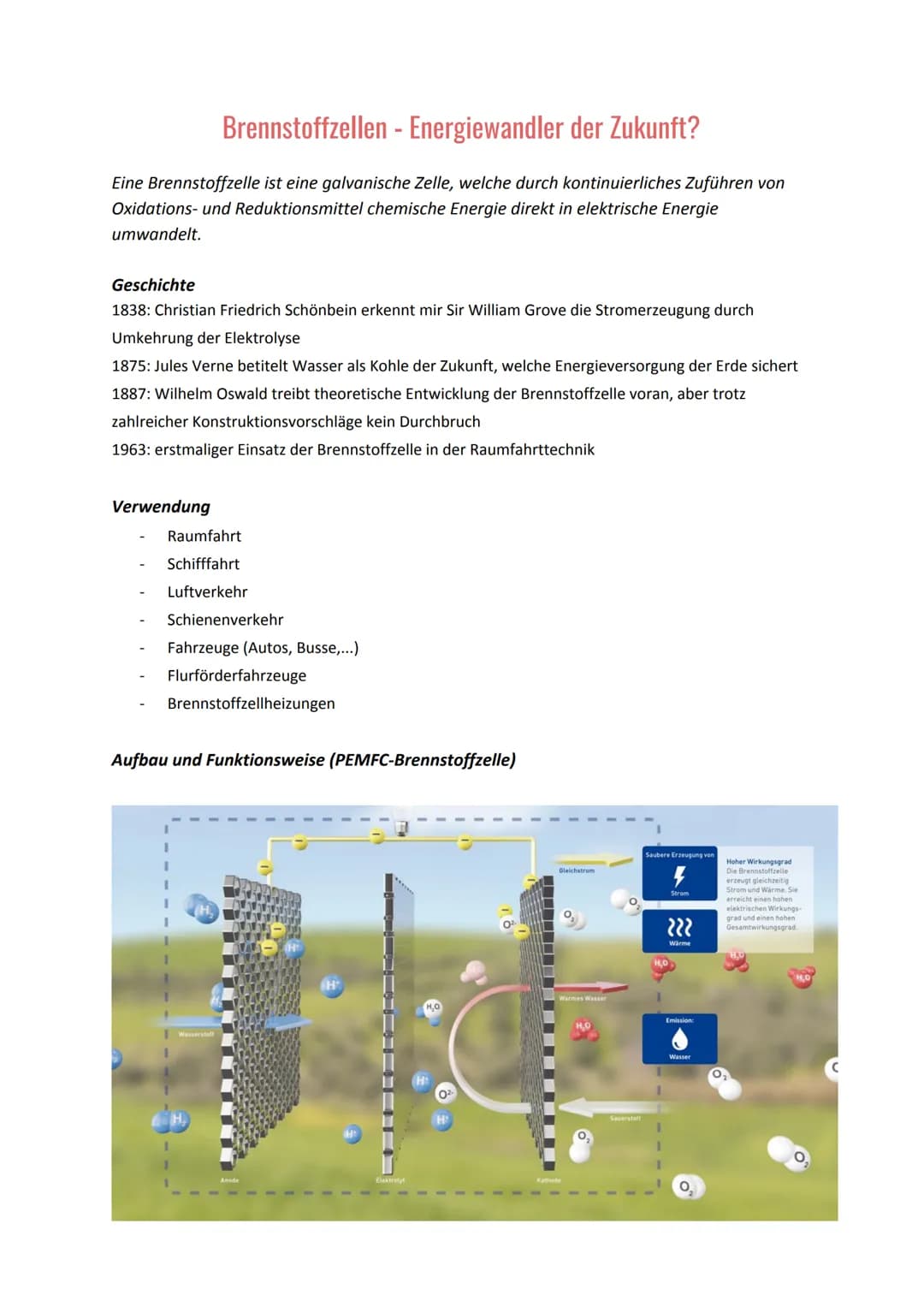 Brennstoffzellen - Energiewandler der Zukunft?
GLIEDERUNG
1. Überblick (allgemeine Informationen und Geschichtliches)
2. Verwendung (Warum B