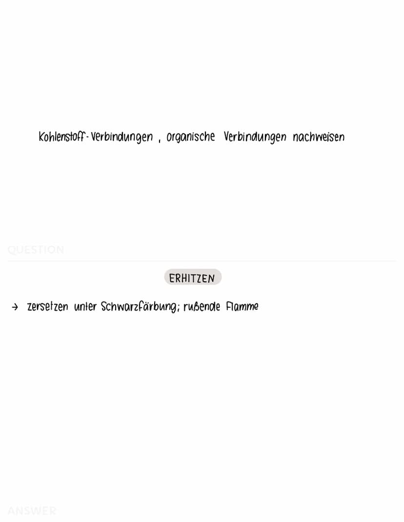 QUESTION
Sauerstoff-Nachweis
ANSWER
GLIMMSPAHNPROBE
→ aufleuchten oder aufflammen
ein glimmender Holzspahn wird in entstandenes Gas gehalten