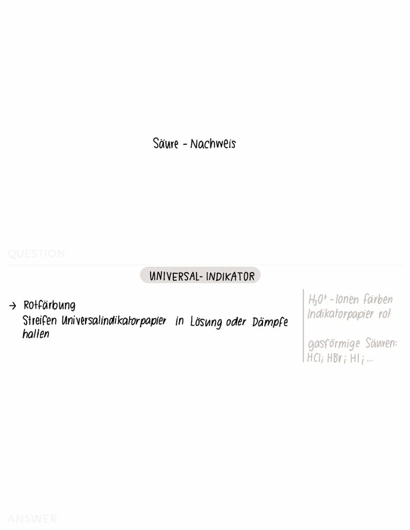QUESTION
Sauerstoff-Nachweis
ANSWER
GLIMMSPAHNPROBE
→ aufleuchten oder aufflammen
ein glimmender Holzspahn wird in entstandenes Gas gehalten