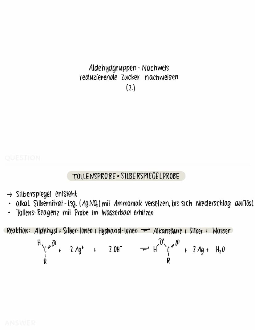 QUESTION
Sauerstoff-Nachweis
ANSWER
GLIMMSPAHNPROBE
→ aufleuchten oder aufflammen
ein glimmender Holzspahn wird in entstandenes Gas gehalten