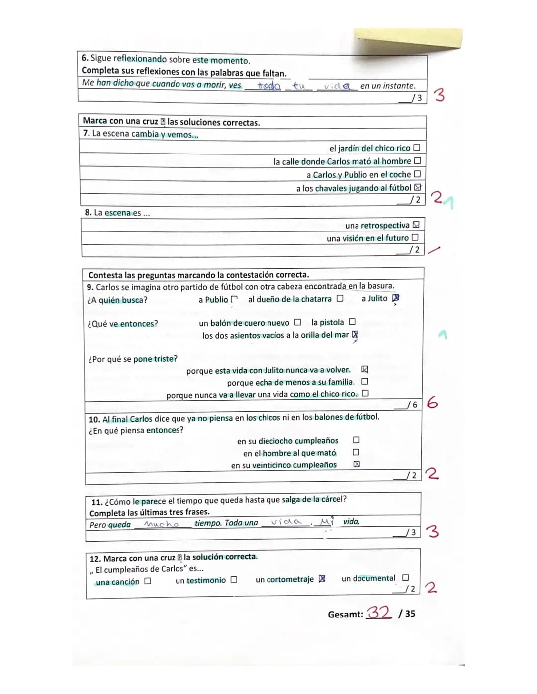 1er examen escrito
Parte A (Comprensión auditiva)
Fecha: 27
Nombre:
Vídeo: El cumpleaños de Carlos
Marca con una cruz las soluciones correct
