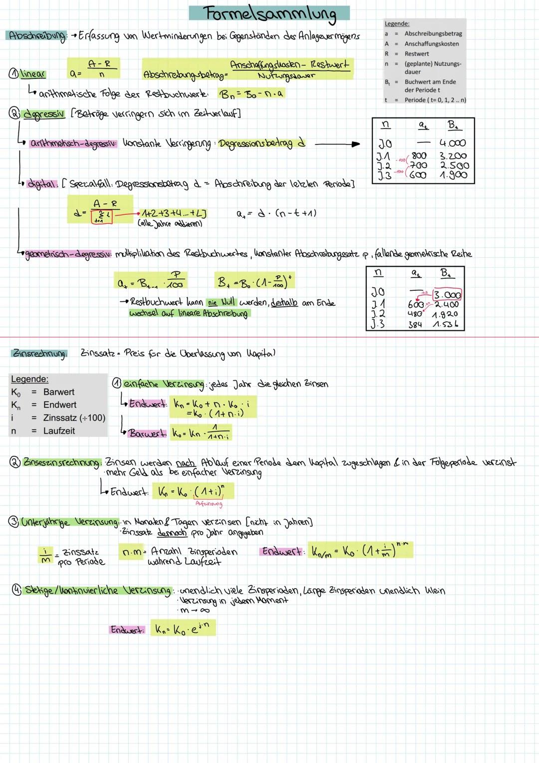 Formelsammlung
Abschreibung: Erfassung von Wertminderungen bei Gegenständen der Anlagevermögens
linear
A-R
n
a =
Abschreibungsbetrag=
Lanthm