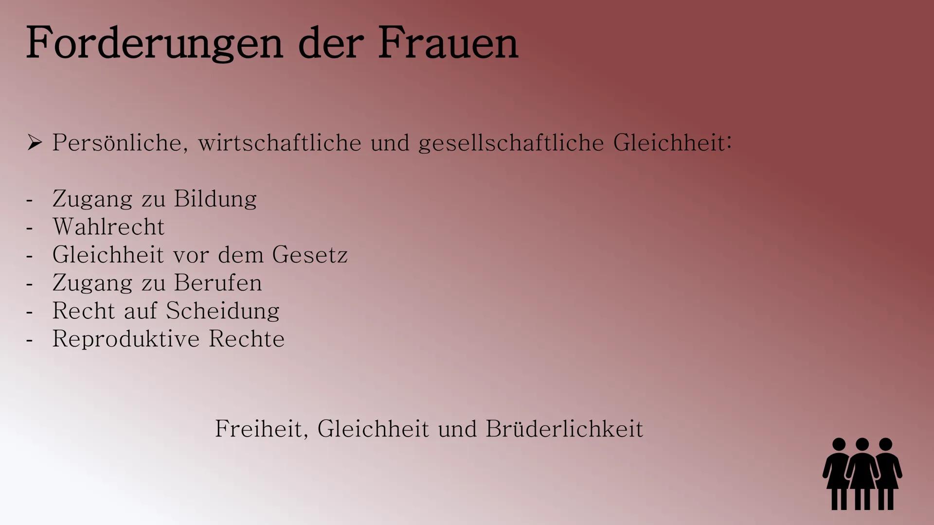 # FRAUENRECHTE

IN DER FRANZÖSISCHEN REVOLUTION

Präsentation von Lamia # Inhaltsverzeichnis

*   Situation der Frauen
*   Forderungen der F