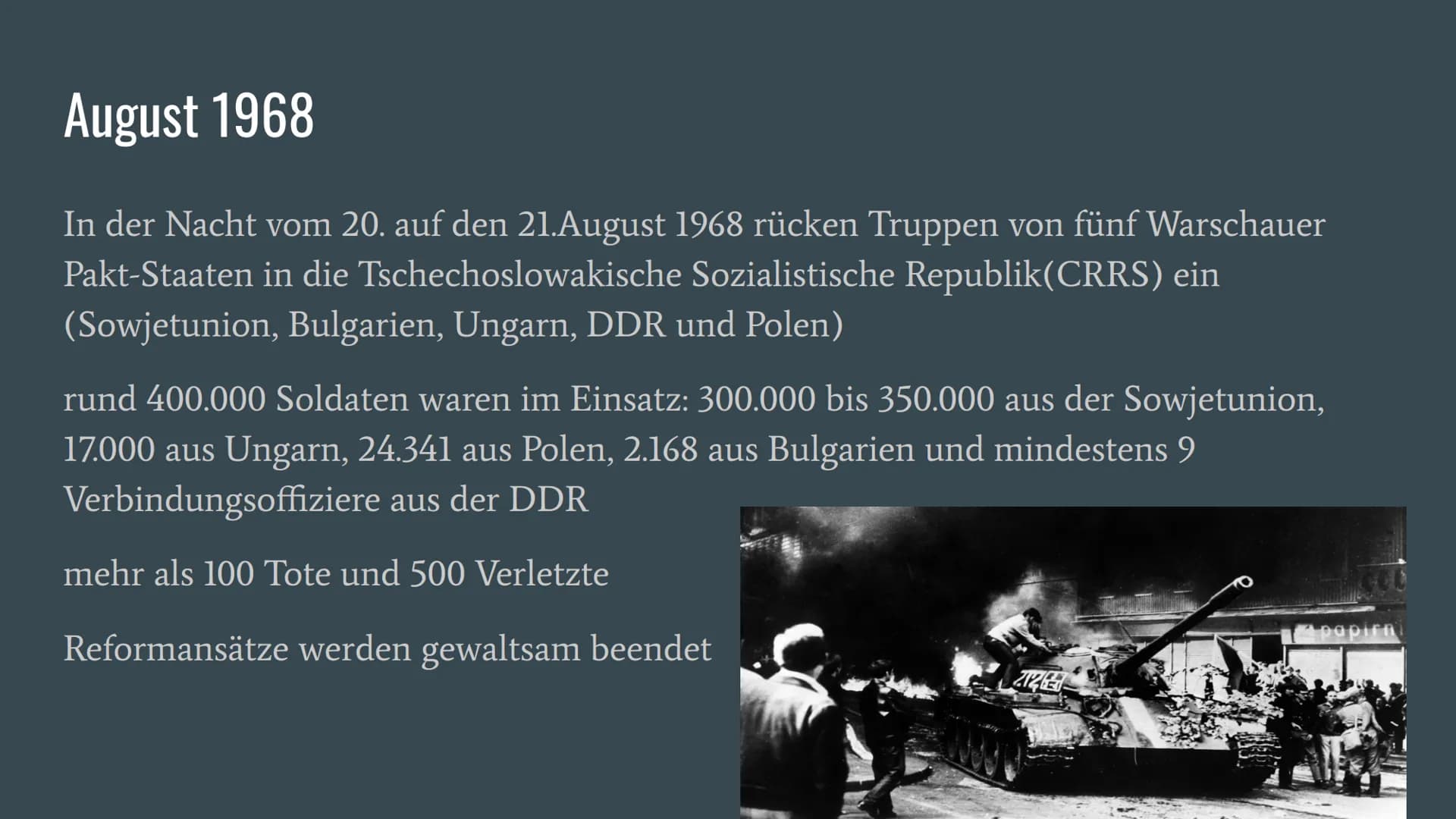 PRAGER FRÜHLING 1968
15.02.2022 In der Nacht vom 20. auf den 21.August
1968 rücken Truppen von fünf Warschauer
Pakt-Staaten in die Tschechos