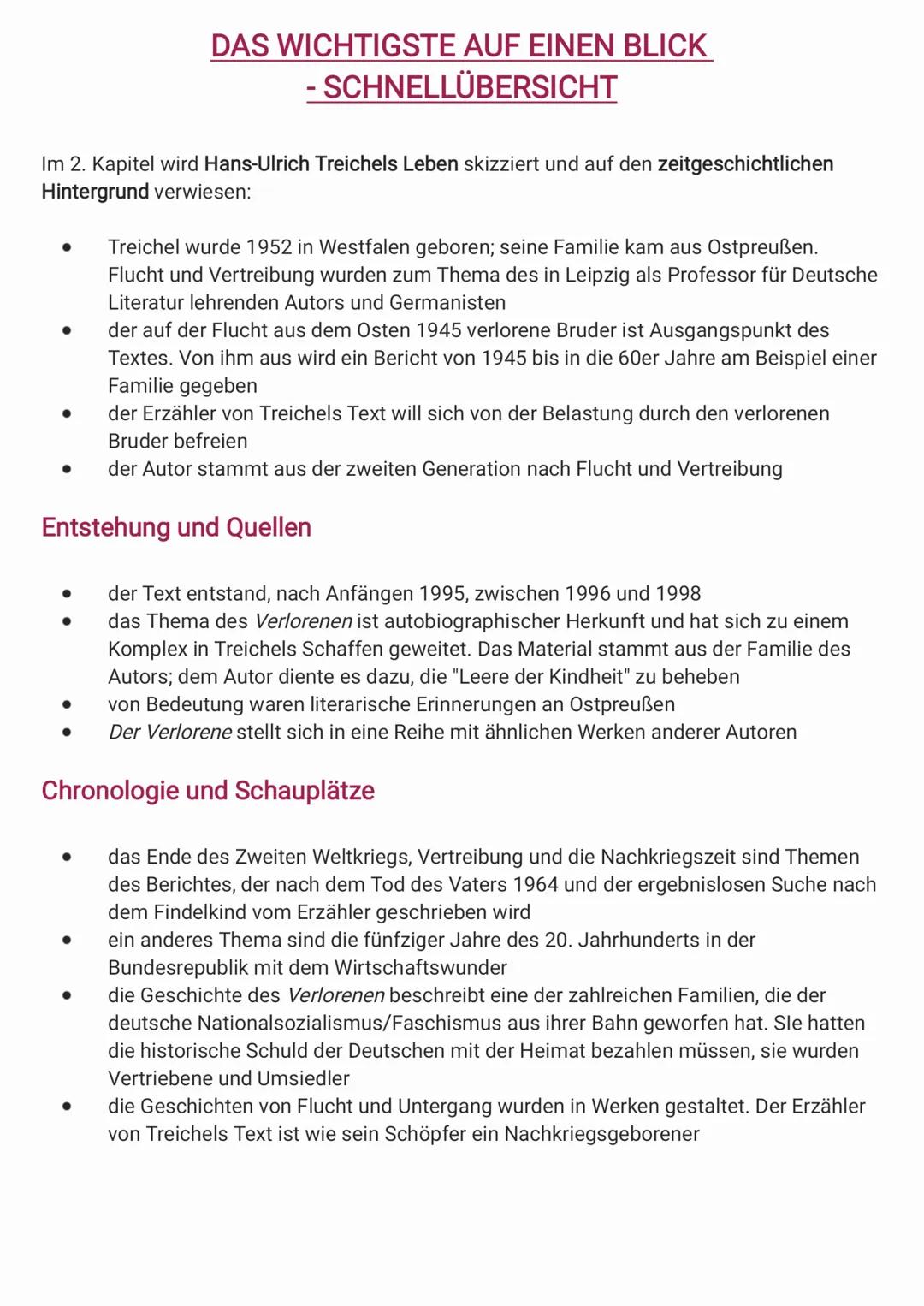 Im 2. Kapitel wird Hans-Ulrich Treichels Leben skizziert und auf den zeitgeschichtlichen
Hintergrund verwiesen:
●
●
●
●
●
DAS WICHTIGSTE AUF