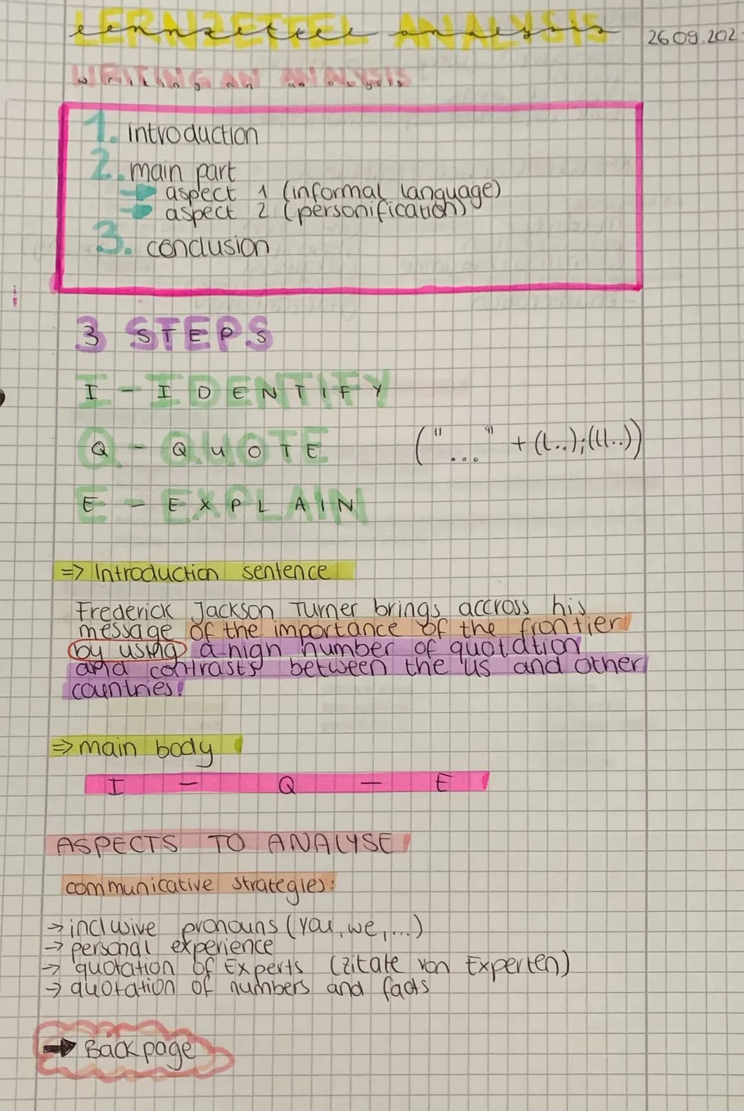 e
Introduction
-2 main part
aspect 1 (informal language)
aspect 2 (personification)
3. conclusion
1
3 STEPS
I-IDENTIFY
Q QUOTE
EXPLAIN
( "..