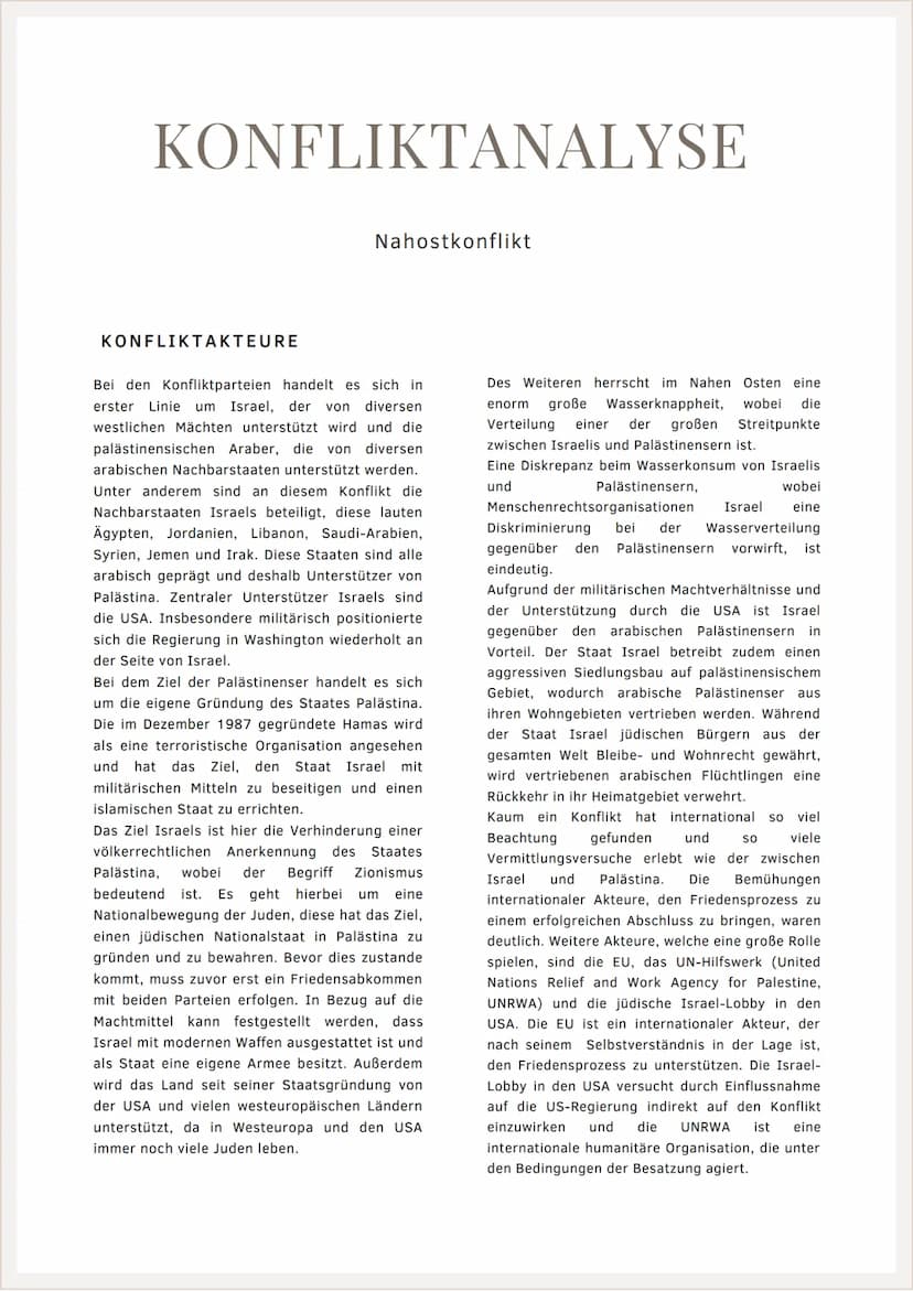 KONFLIKTANALYSE
Nahostkonflikt KONFLIKTANALYSE
KONFLIKTINHALT
Vornehmlich handelt es sich um einen
ungelösten Konflikt im Nahen Osten (auch 
