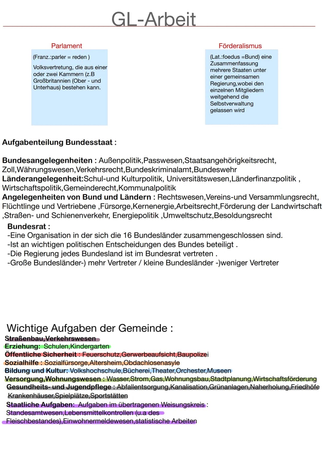 Parlament
(Franz.:parler = reden)
Volksvertretung, die aus einer
oder zwei Kammern (z. B
Großbritannien (Ober- und
Unterhaus) bestehen kann.