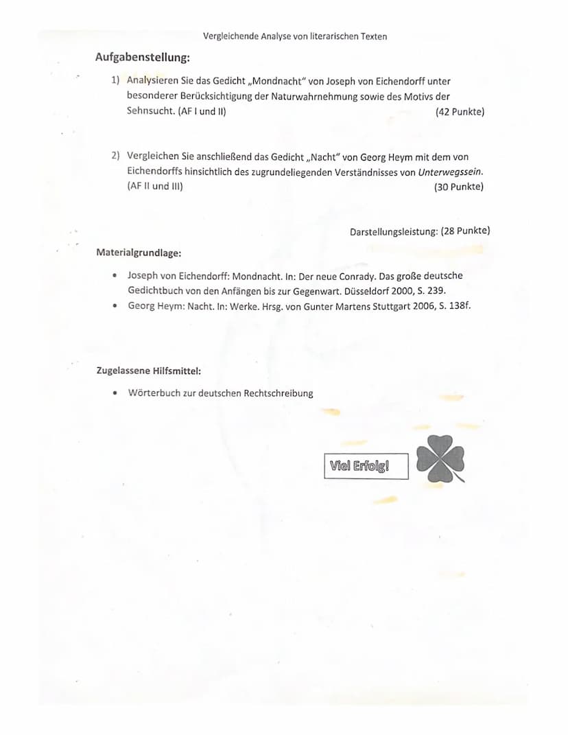 M: seien
von Eichendorff und erschienen
1837, geht es um ein
Bynisches Ich, welches seine
R
Exeche benammen! Umgebung beschreibl und
Später 