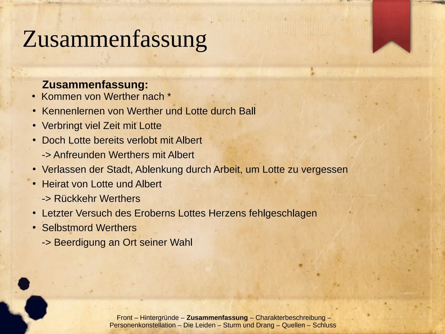 Die Leiden Des jungen Werthers
Hintergründe
Zusammenfassung
Charakterbeschreibung
▸ Personenkonstellation
> Die Leiden
Werther im Sturm und 