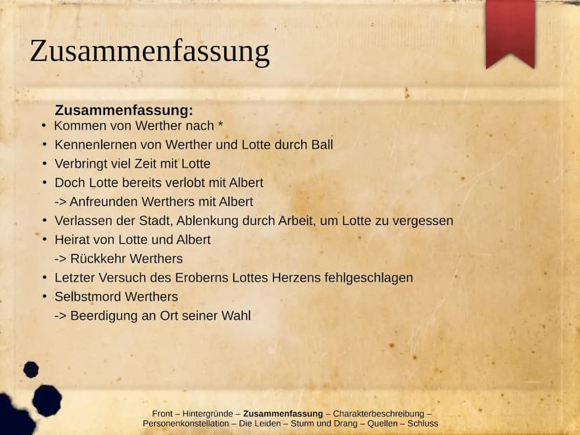 Die Leiden Des jungen Werthers
Hintergründe
Zusammenfassung
Charakterbeschreibung
▸ Personenkonstellation
> Die Leiden
Werther im Sturm und 