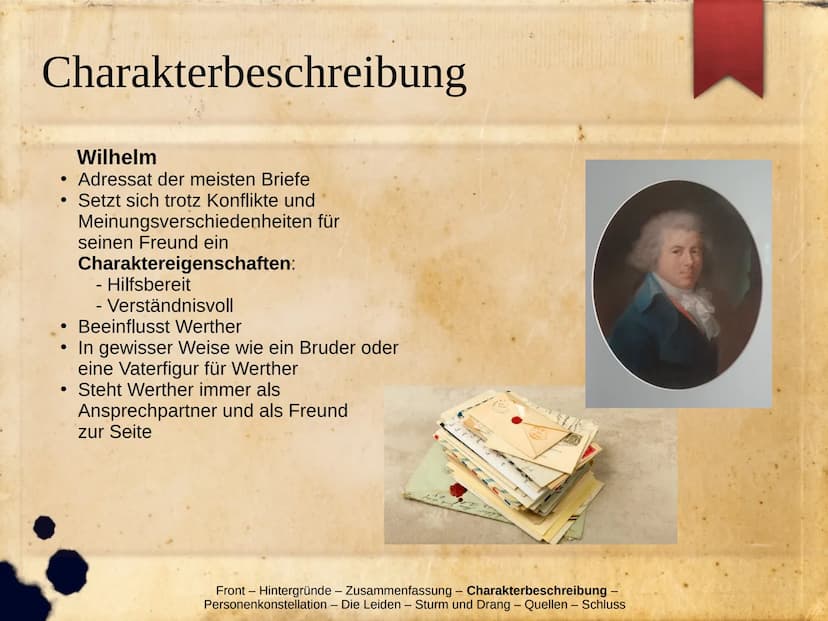 Die Leiden Des jungen Werthers
Hintergründe
Zusammenfassung
Charakterbeschreibung
▸ Personenkonstellation
> Die Leiden
Werther im Sturm und 