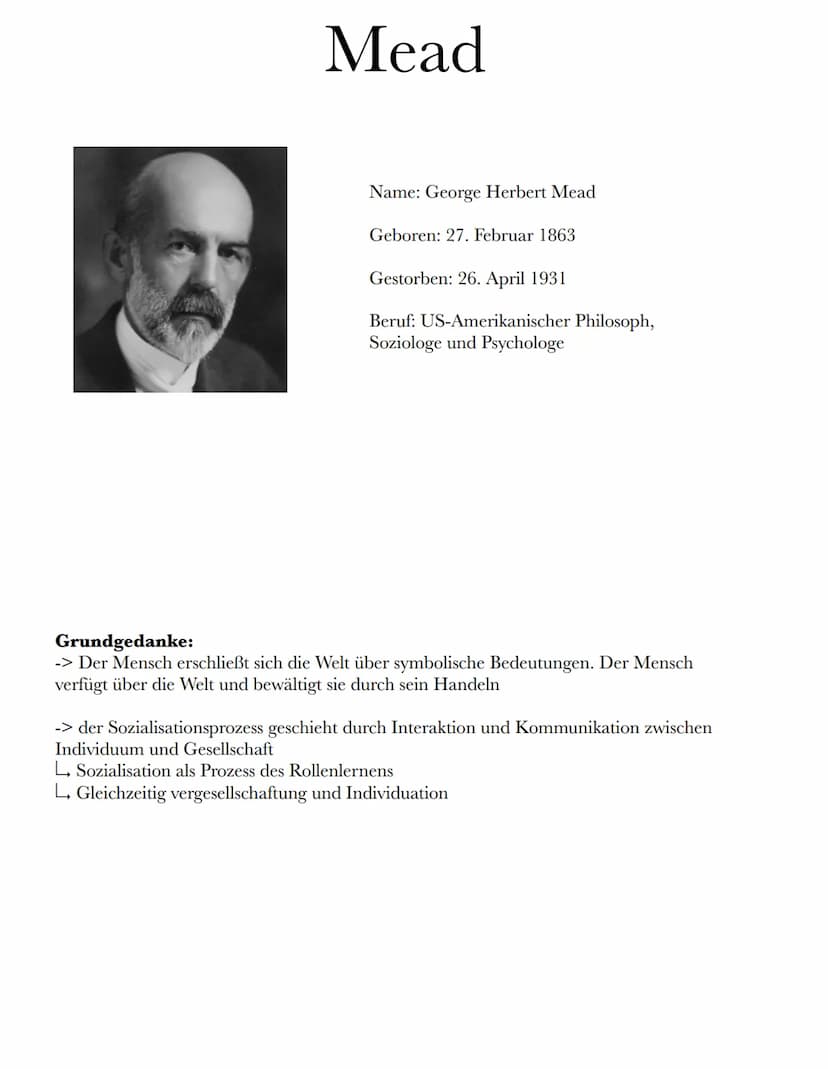 George Herbert Mead:
Grundannahme:
->interaktionistische Rollentheorie
Identität
4d.h. Ausbildung eines Verständnisses für Rollenerwartungen