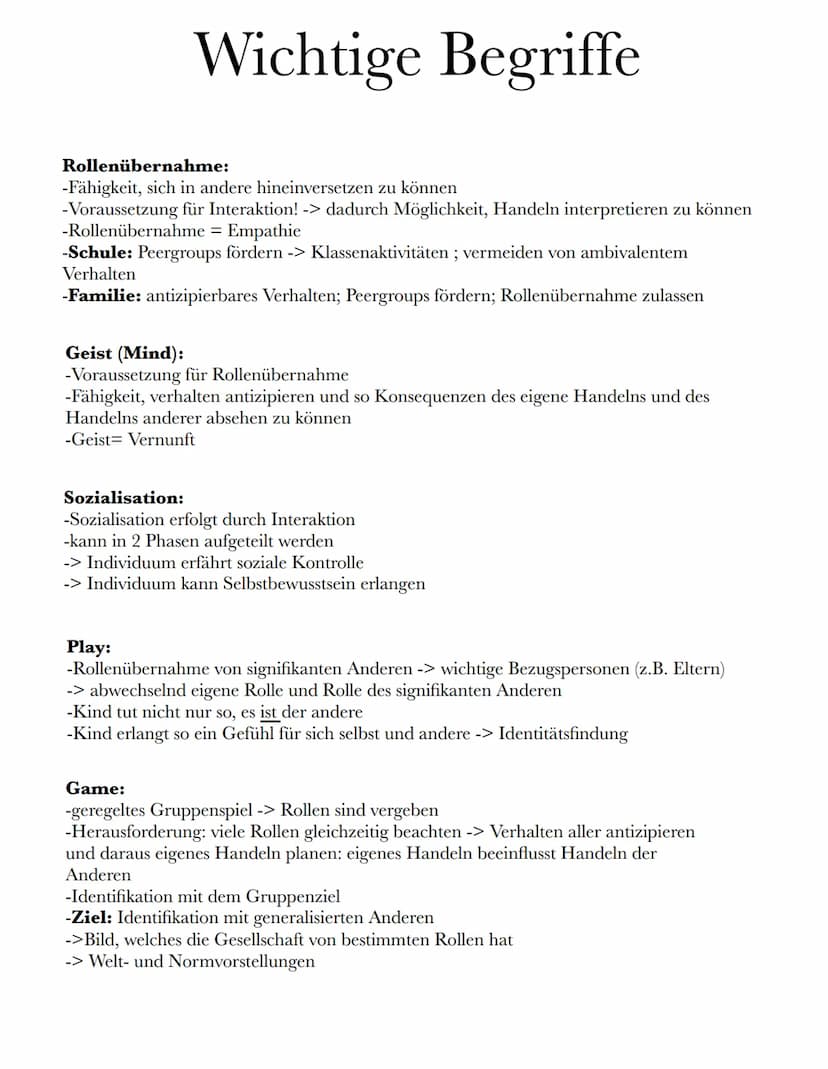 George Herbert Mead:
Grundannahme:
->interaktionistische Rollentheorie
Identität
4d.h. Ausbildung eines Verständnisses für Rollenerwartungen