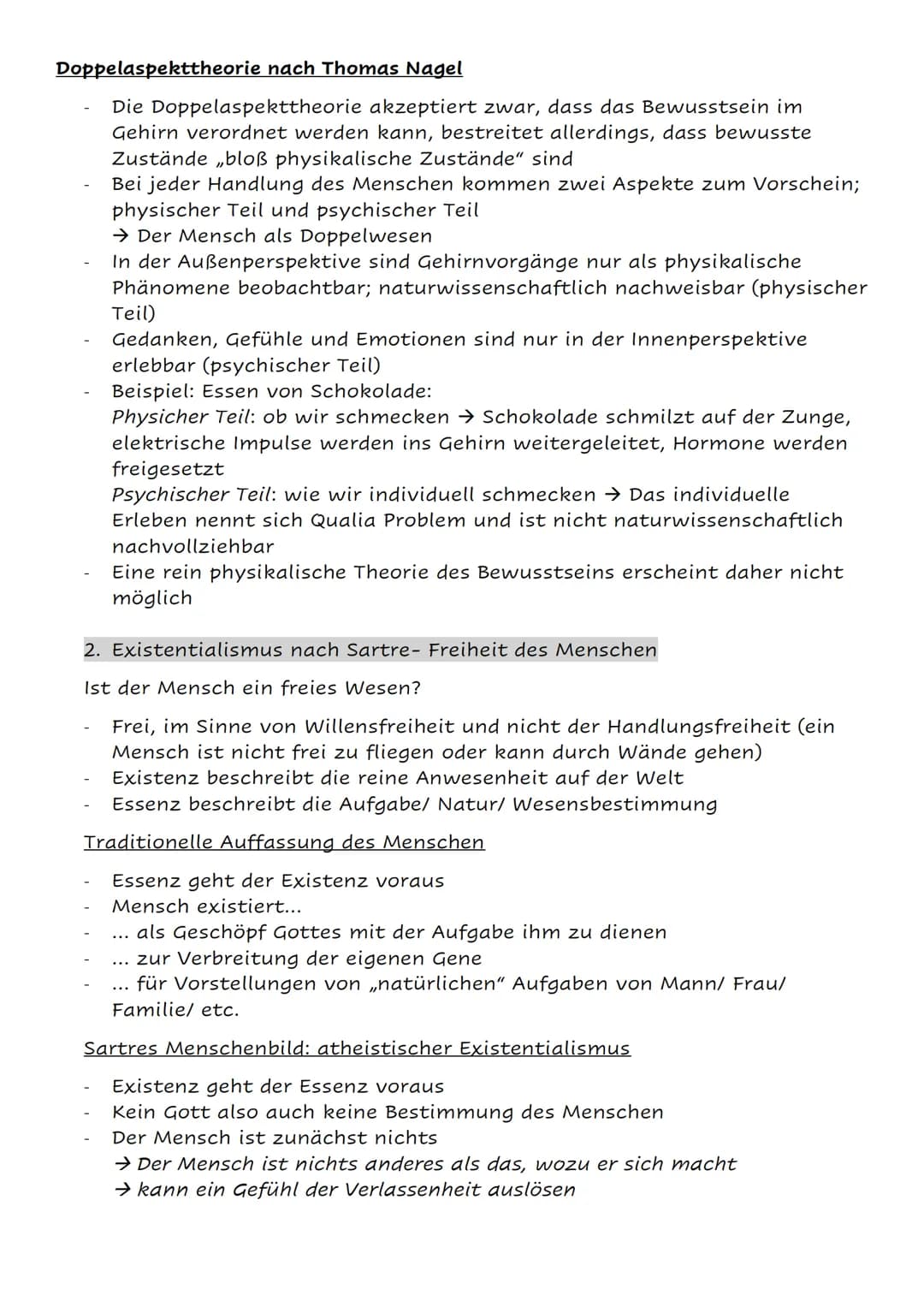 anthropologie - Das Selbstverständnis des Menschen
1. Leib- Seele- Problem
Hat der Mensch neben dem Körper etwas, was immateriell ist (Geist