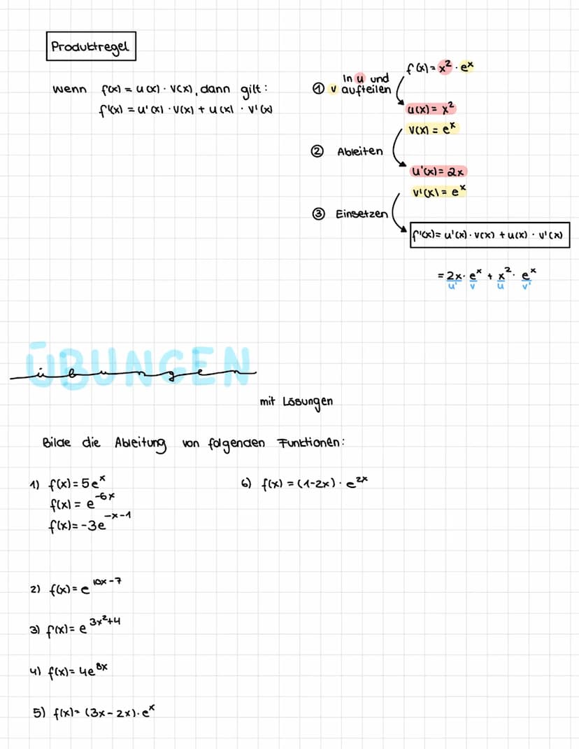 Allgemein
& FUNKTION
ex
Ableitungsregel
Faktorregel
•ex berührt nicht die X-Achse
L.wird als
·es gibt keine Nullstellen
Summenregel
f(x) = g