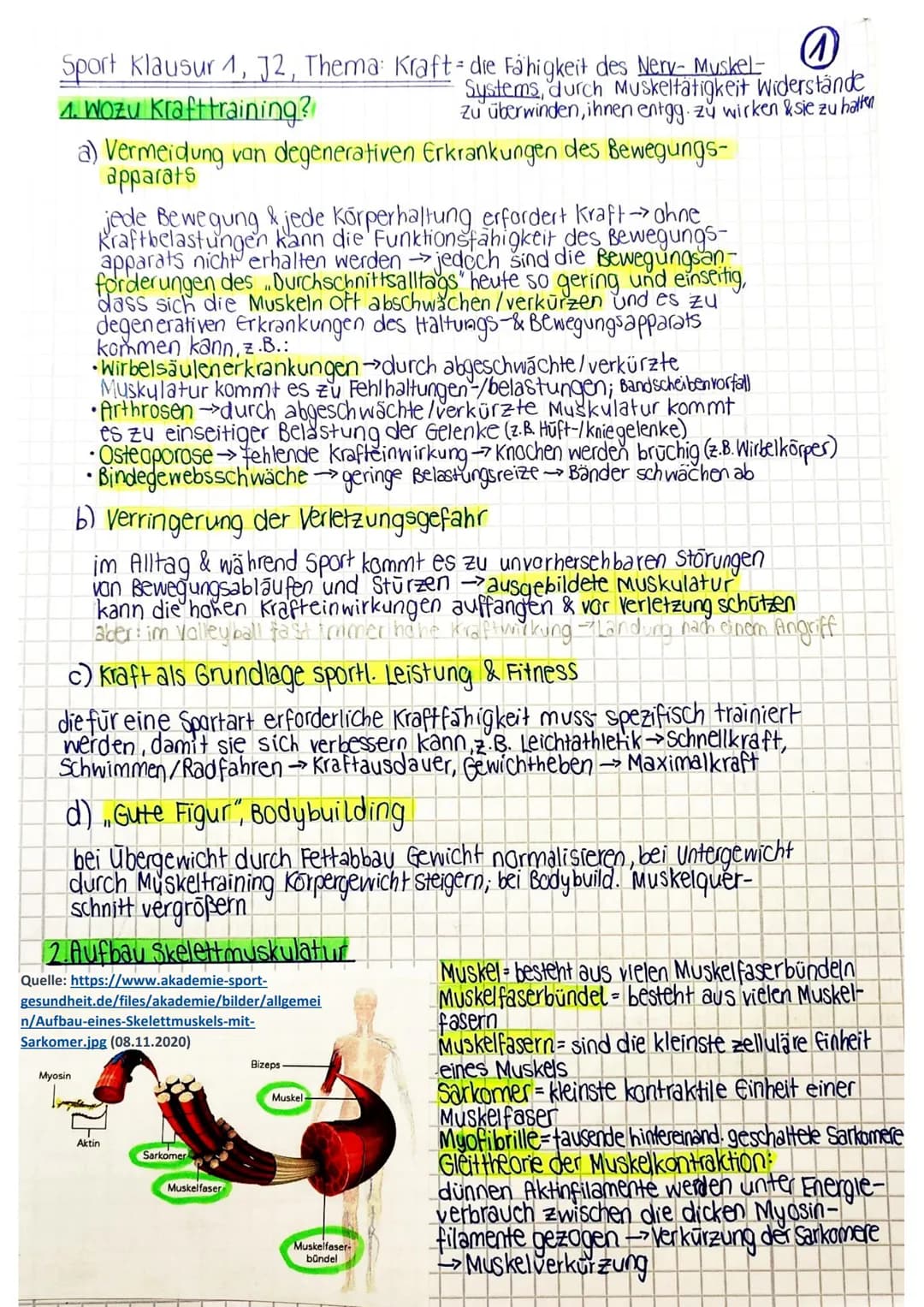 Sport Klausur 1, J2, Thema: Kraft- die Fähigkeit des Nerv- Muskel-
Systems, durch Muskeltätigkeit Widerstände
zu überwinden, ihnen entgg. zu