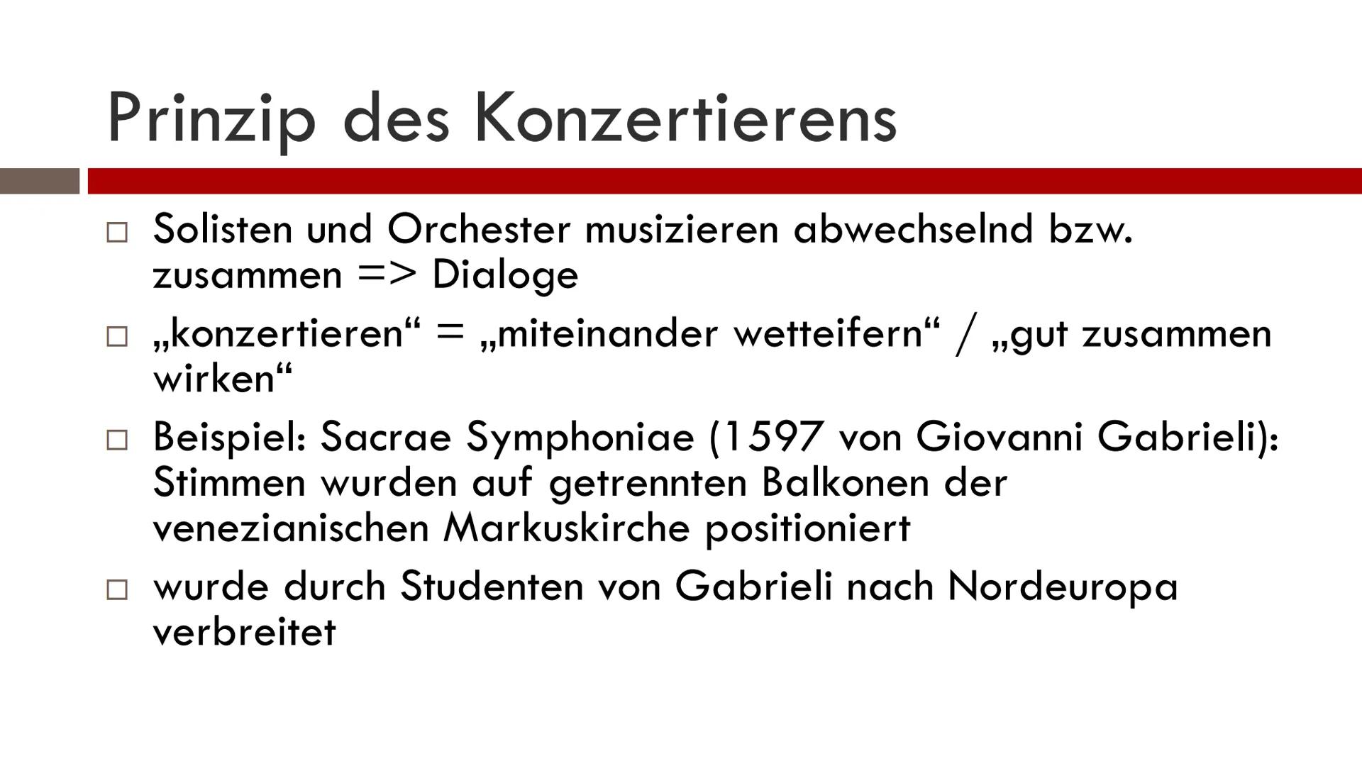 GFS: Barock: Das Konzert
Allgemein:
1600-1750
Aus den portugiesischen Wörtern "pèrola barroca" (unebene Perle)
→ Kitschige Epoche mit negati