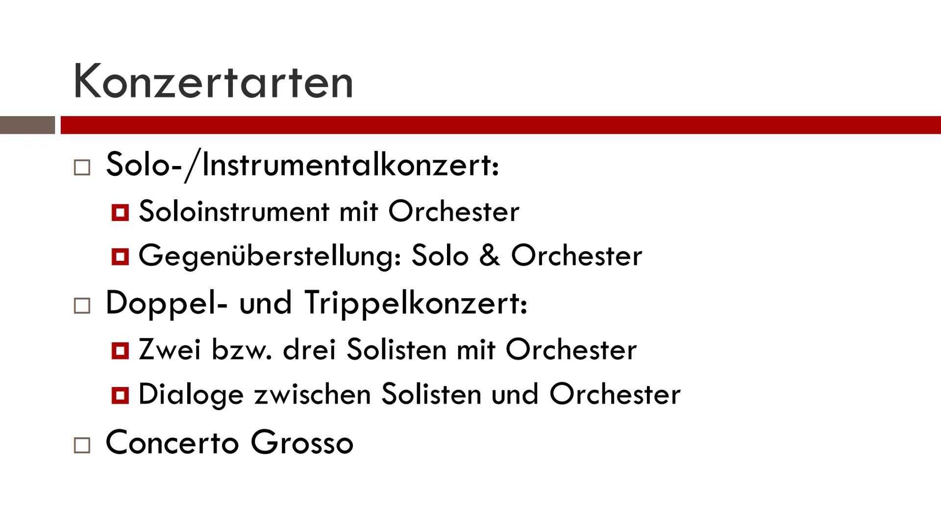 GFS: Barock: Das Konzert
Allgemein:
1600-1750
Aus den portugiesischen Wörtern "pèrola barroca" (unebene Perle)
→ Kitschige Epoche mit negati