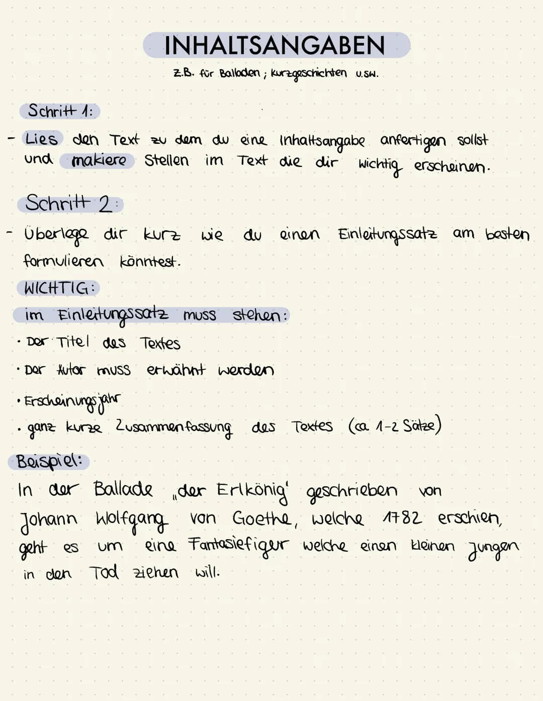INHALTSANGABEN
Z.B. für Balladen; kurzgeschichten U.SW.
.
Schritt 1:
Lies den Text zu dem du eine Inhaltsangabe anfertigen sollst.
und makie