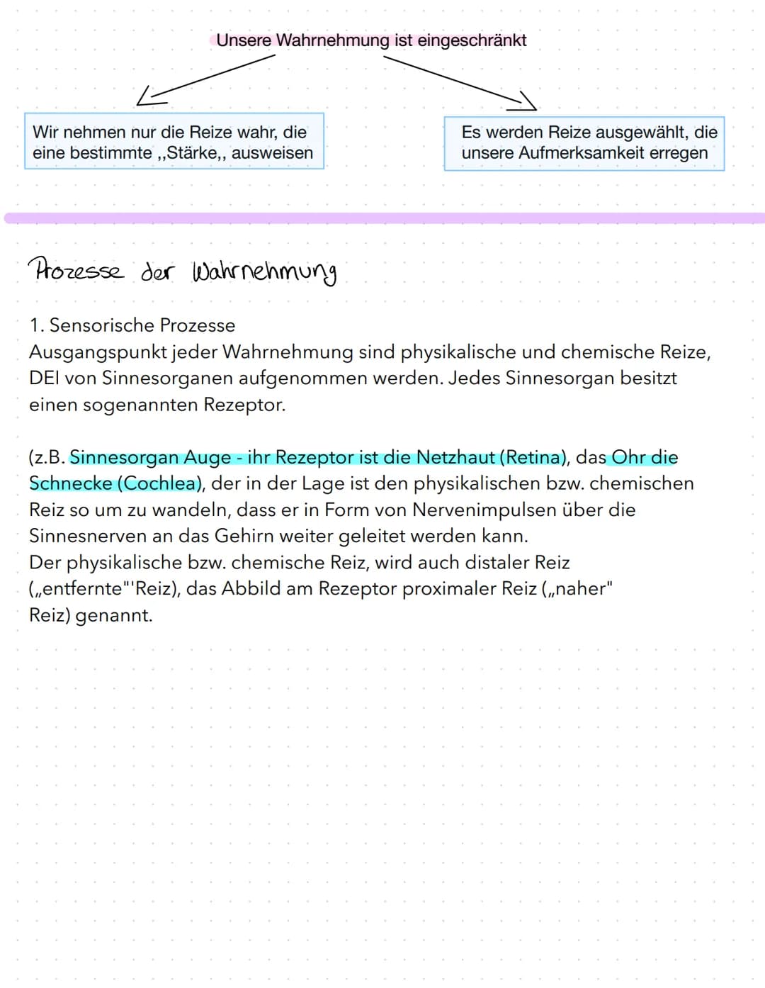  Wahrnehmung ist ein Vorgang, bei dem ein Organismus Informatioenen aufnimmt und in
seinem Gehirn verarbeitet.
Merkmale der Wahrnehmung
Wahr