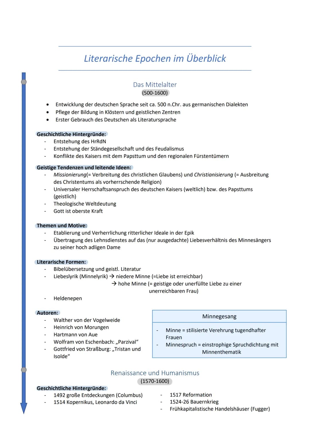●
Entwicklung der deutschen Sprache seit ca. 500 n.Chr. aus germanischen Dialekten
● Pflege der Bildung in Klöstern und geistlichen Zentren

