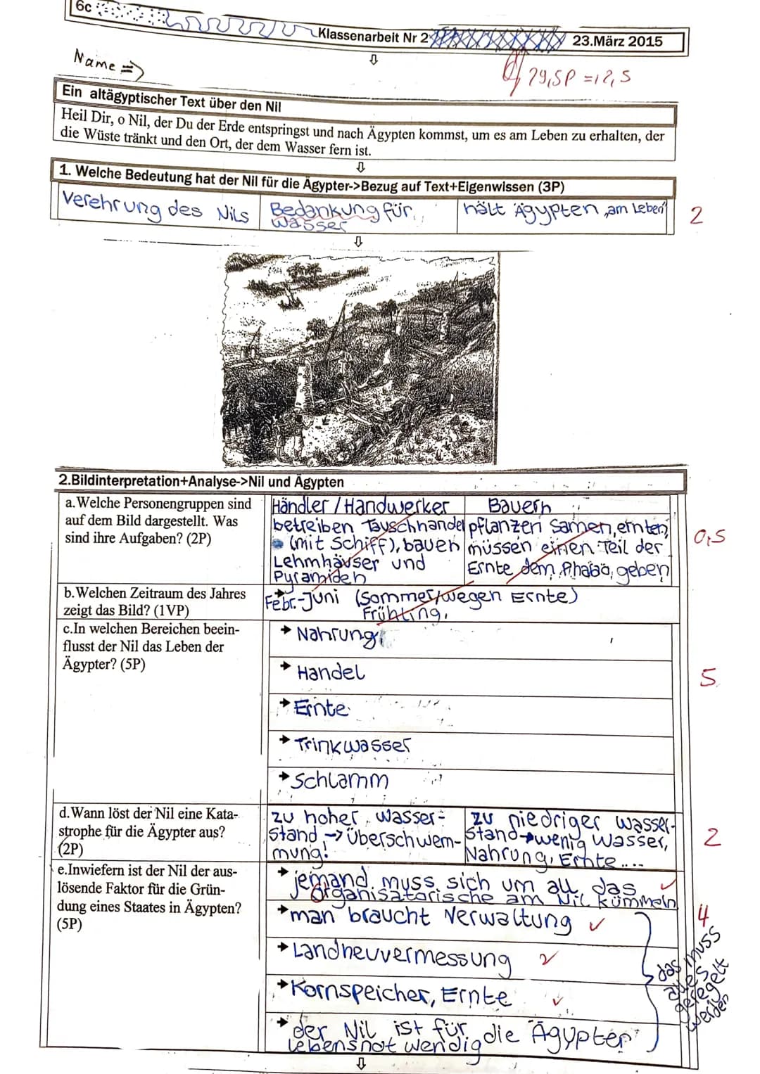 6c
2.Bildinterpretation+Analyse->Nil
a. Welche Personengruppen sind
auf dem Bild dargestellt. Was
sind ihre Aufgaben? (2P)
b. Welchen Zeitra