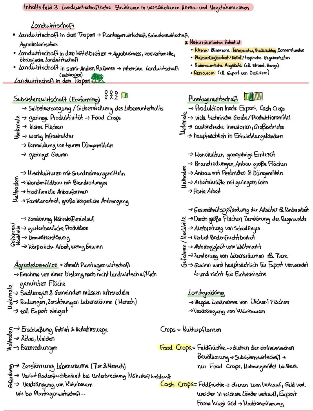 Inhalts feld 3: Landwirtschaftliche Strukturen in verschiedenen Klima- und Vegetationszonen
Landwirtschaft
• Landwirtschaft in den Tropen → 