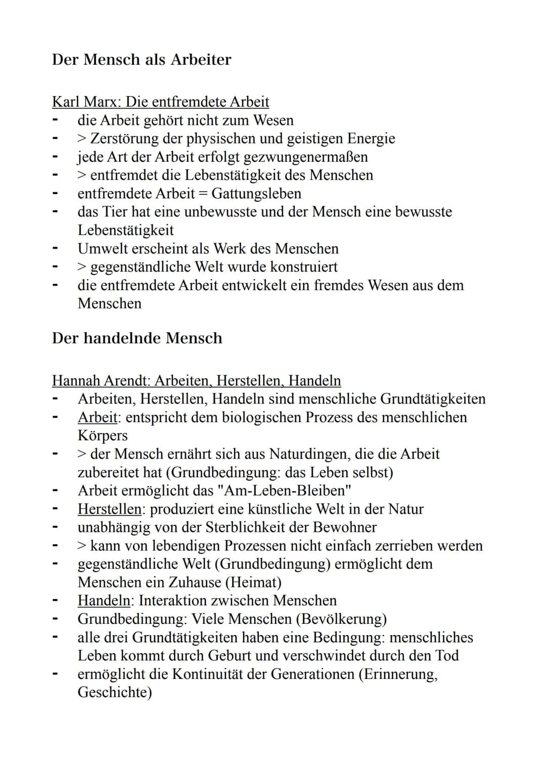 Der Mensch als Arbeiter
Karl Marx: Die entfremdete Arbeit
-
-
-
Der handelnde Mensch
-
Hannah Arendt: Arbeiten, Herstellen, Handeln
Arbeiten