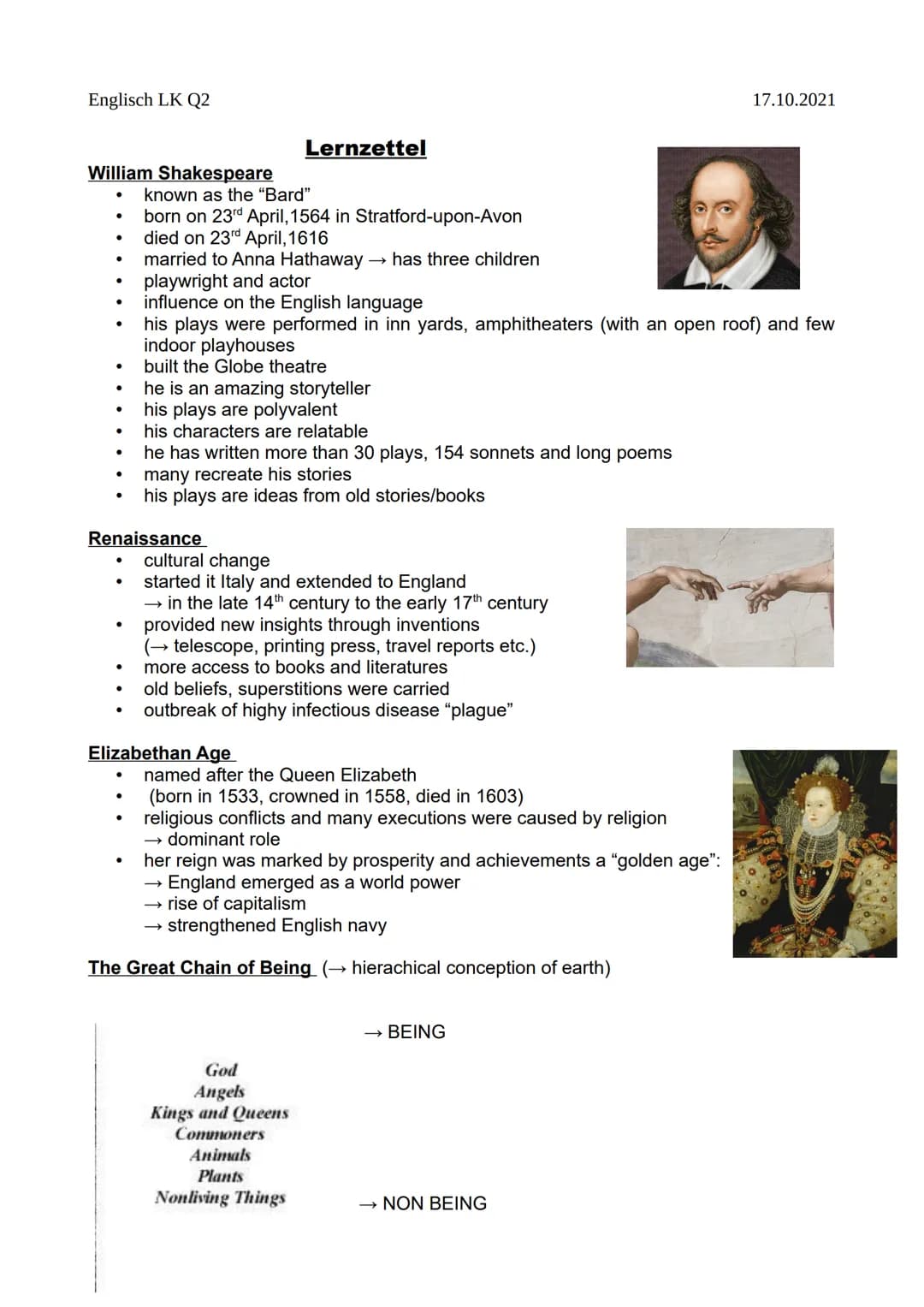 Englisch LK Q2
William Shakespeare
●
●
●
●
●
●
●
●
●
●
●
●
●
●
Renaissance
●
known as the "Bard"
born on 23rd April, 1564 in Stratford-upon-