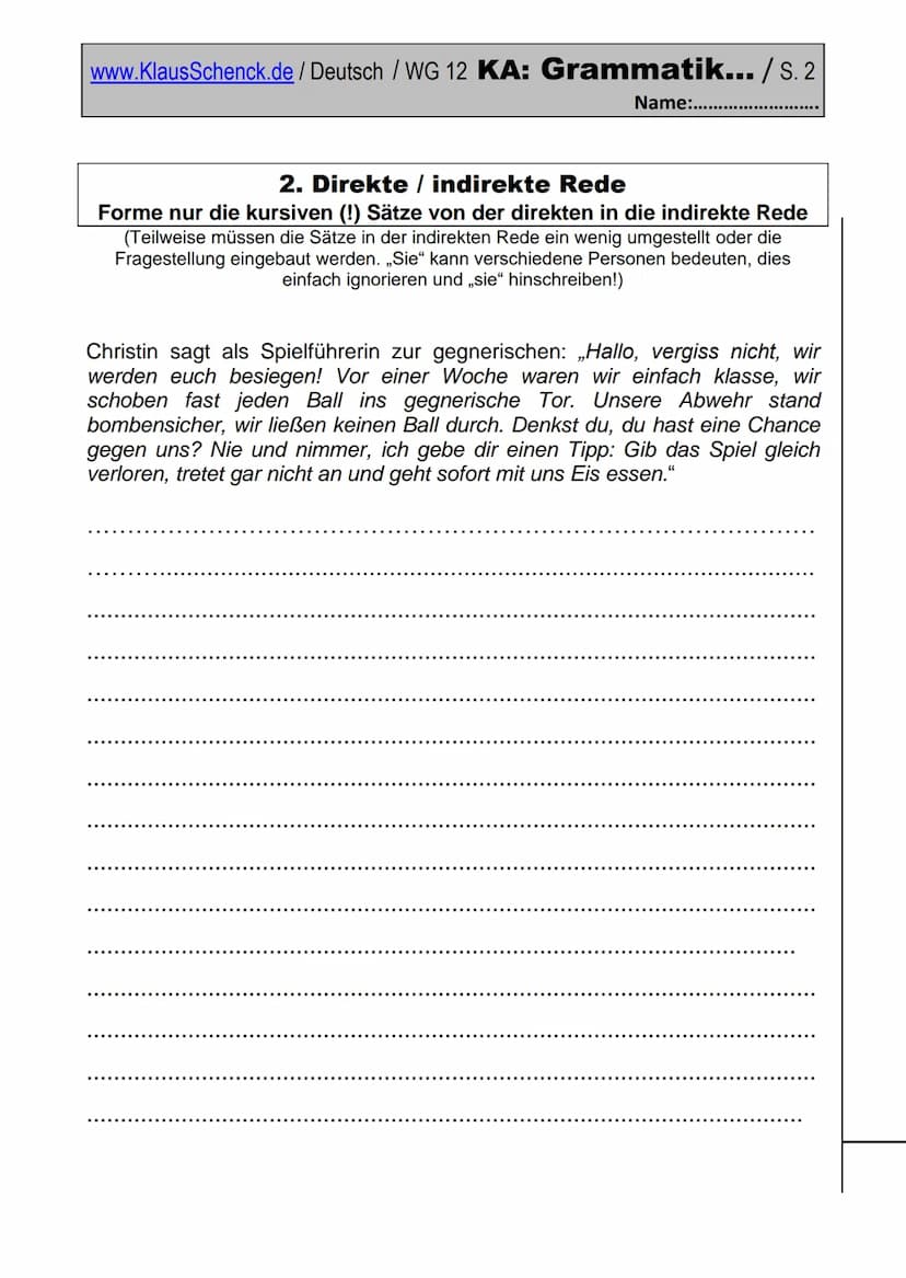 www.KlausSchenck.de / Deutsch / WG 13 KA: Grammatik / S. 1
(Deutsch/Grammatik/KAWortZeit-WG13-17)
Klasse: WG 13
Fehlerzahl:
Name:
Durchschni