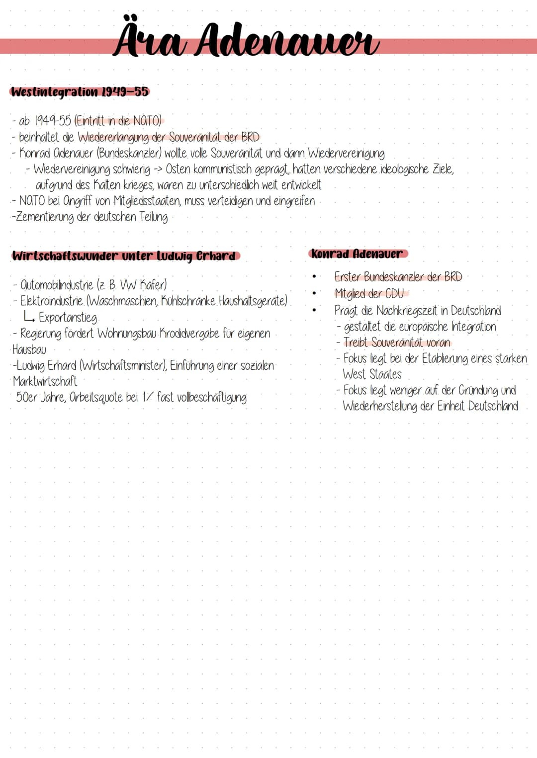 Ära Adenauer
Ausgangssituation:
BRD war kein souveräner Staat aufgrund des bis
1955 geltenden Besatzungsstatus
Dtl war dadurch im Handlungss