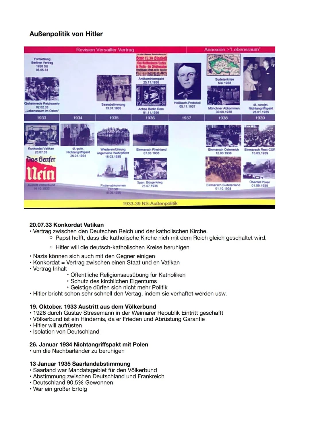 Außenpolitik von Hitler
Fortsetzung
Berliner Vertrag
1926 SU
05.05.33
Geheimrede Reichswehr
02.02.33
Lebensraum im Osten"
1933
Konkordat Vat