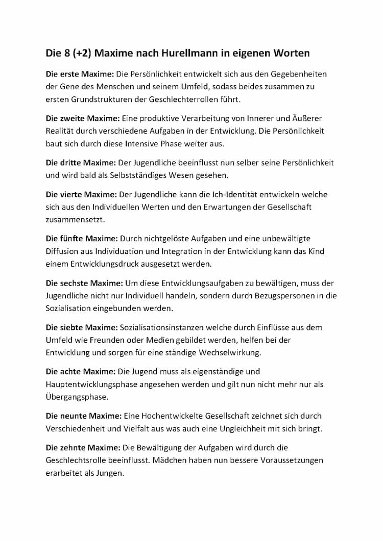 Know Die 10 Maxime nach Hurrelmann in eigenen Worten (Pädagogik) thumbnail